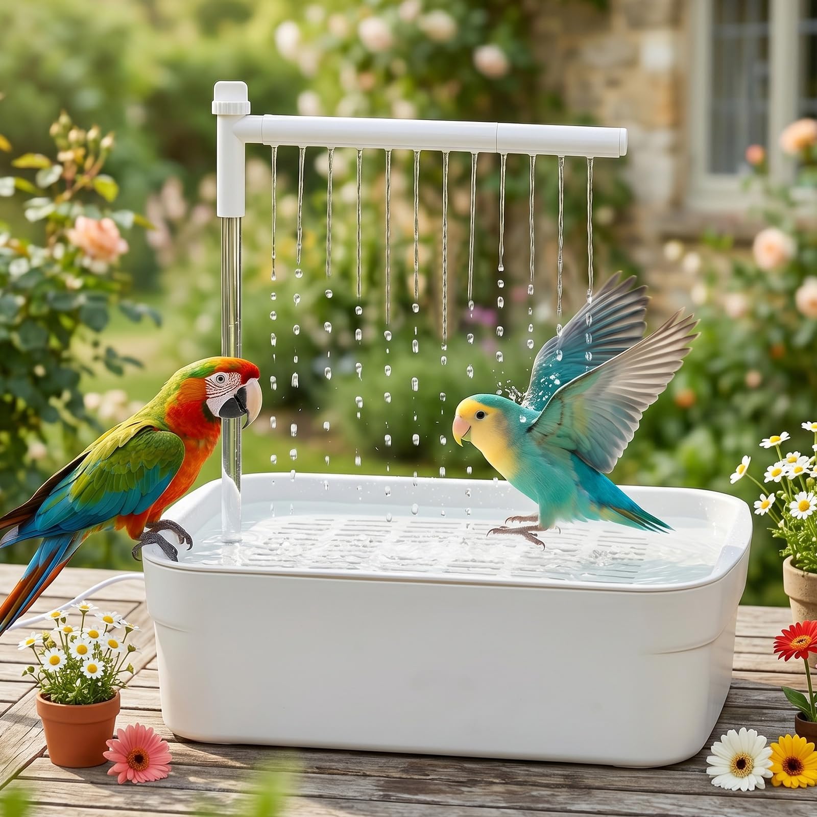 Vogeldusche Wellensittiche, Automatische Vogelbad mit USB Pumpe, Leise Vogel Dusche mit Wasserfall, Vogelbadewanne für Sittiche, Nymphensittiche und kleine Papageien