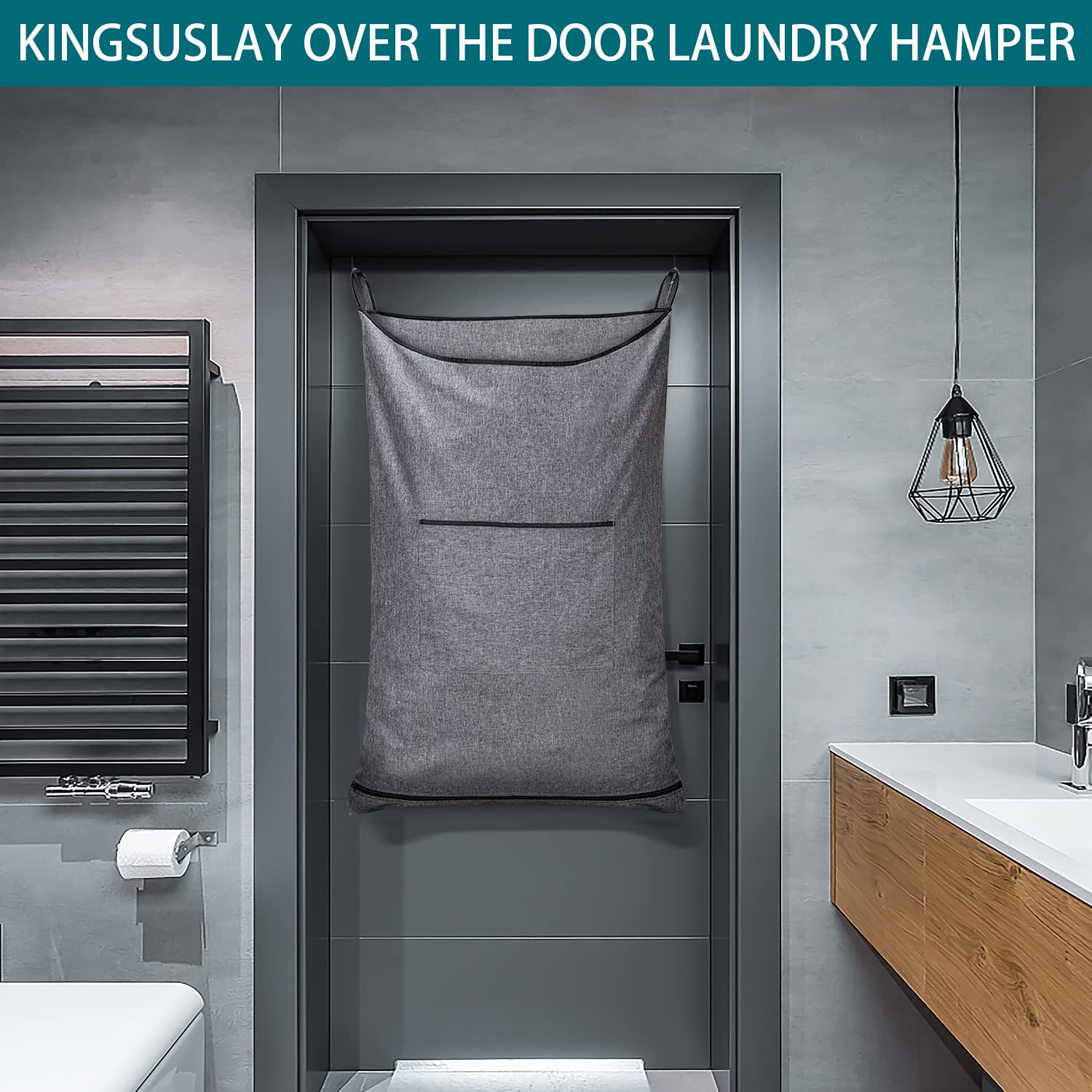 Hängekorb, Hängekorb mit Haken, platzsparender Wäschesack und Wäschesack über der Tür (Pop Heather Grey, 2 Stück)