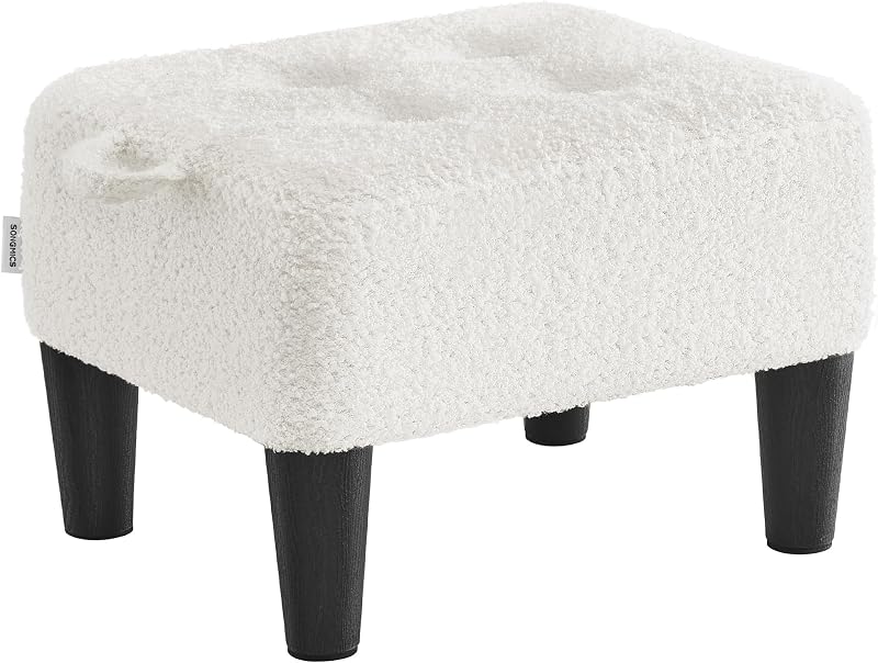 Foot Stool, Small Teddy Fleece Footstool Ottoman with Thick Cushion and Legs, for Living Room, Bedroom, Entryway, 330 lb Weight Capacity, Cream White and Ink Black ULOM503WD01