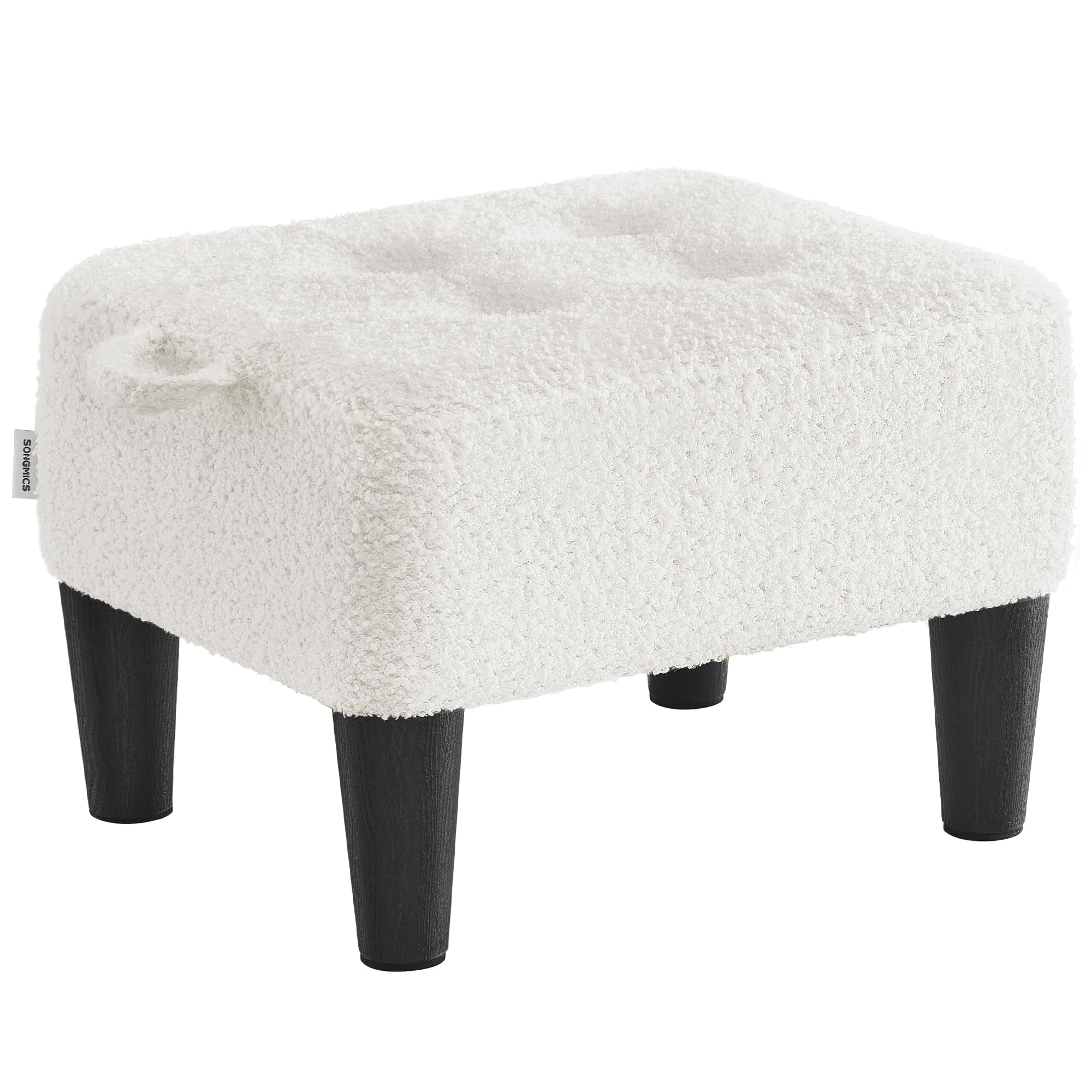 SONGMICS Foot Stool, Ottoman, Teddy Fleece Stool with Thick Cushion, 150 kg Weight Capacity, for Living Room, Bedroom, Entryway, Cream White and Ink Black LOM503WD02