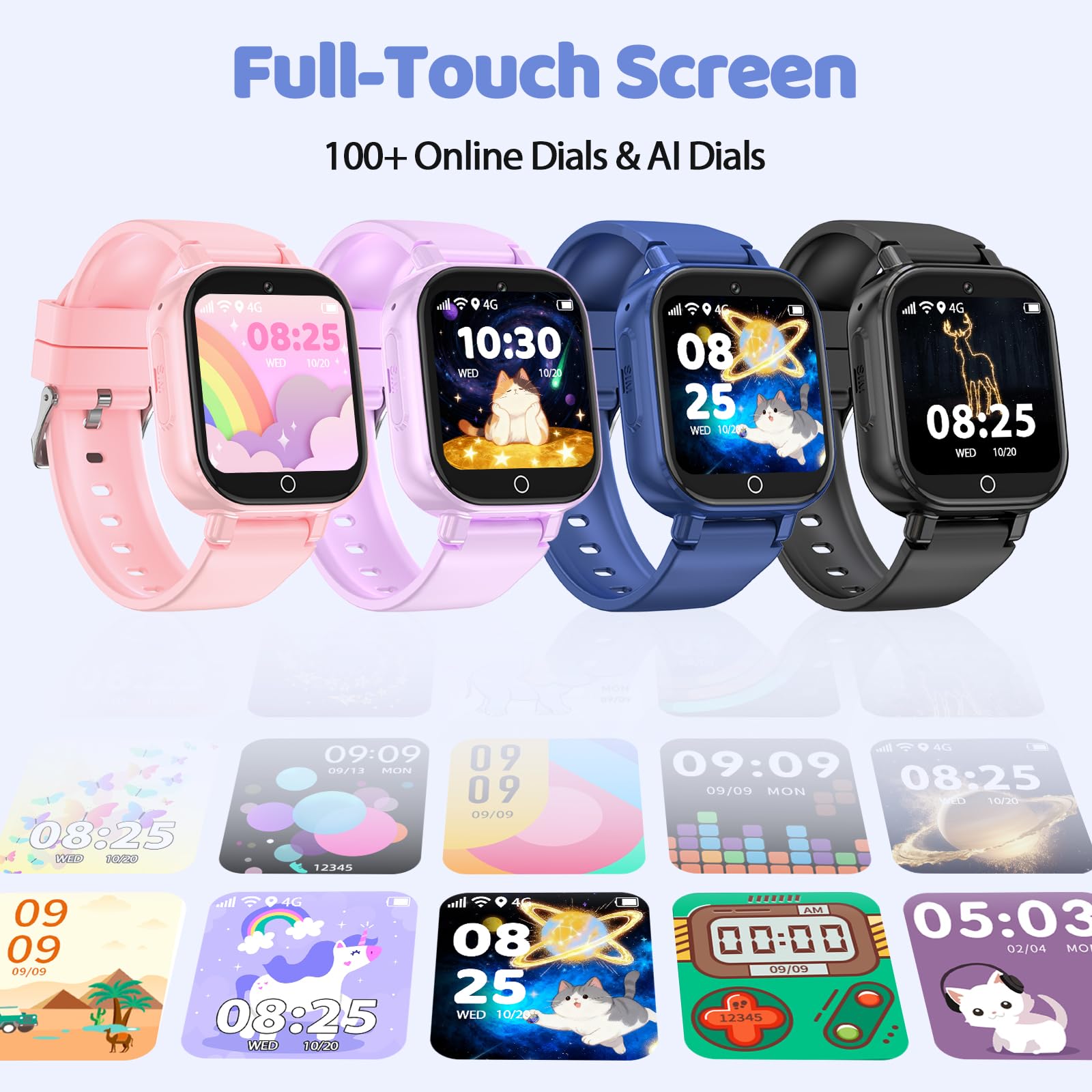 4G Smartwatch Bambini GPS, Orologio Smartwatch per Bambino Bambina Telefono | Videochiamata Chat Vocale Contapassi Camera Modalità Classe Gioco, Smart Watch Ragazza e Ragazzo 4-12 Anni Regalo Blu