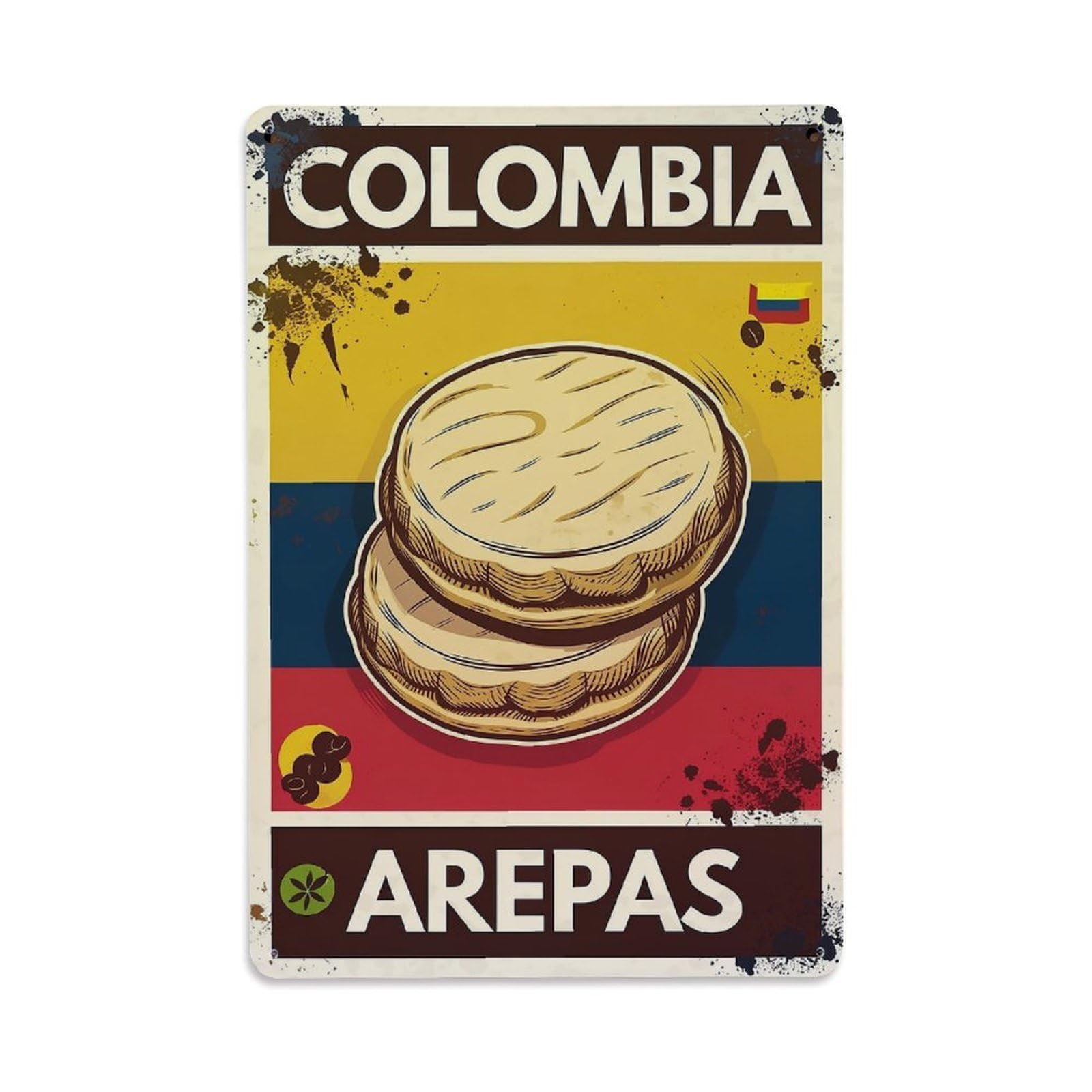 Jdfenggu Vintage Colombia Arepas Flag Colors Stack Retro Metal Tin Sign, Decor Art Poster For Bar, Home, Man Cave, Kitchen, Laundry Room Gift 8X12inch