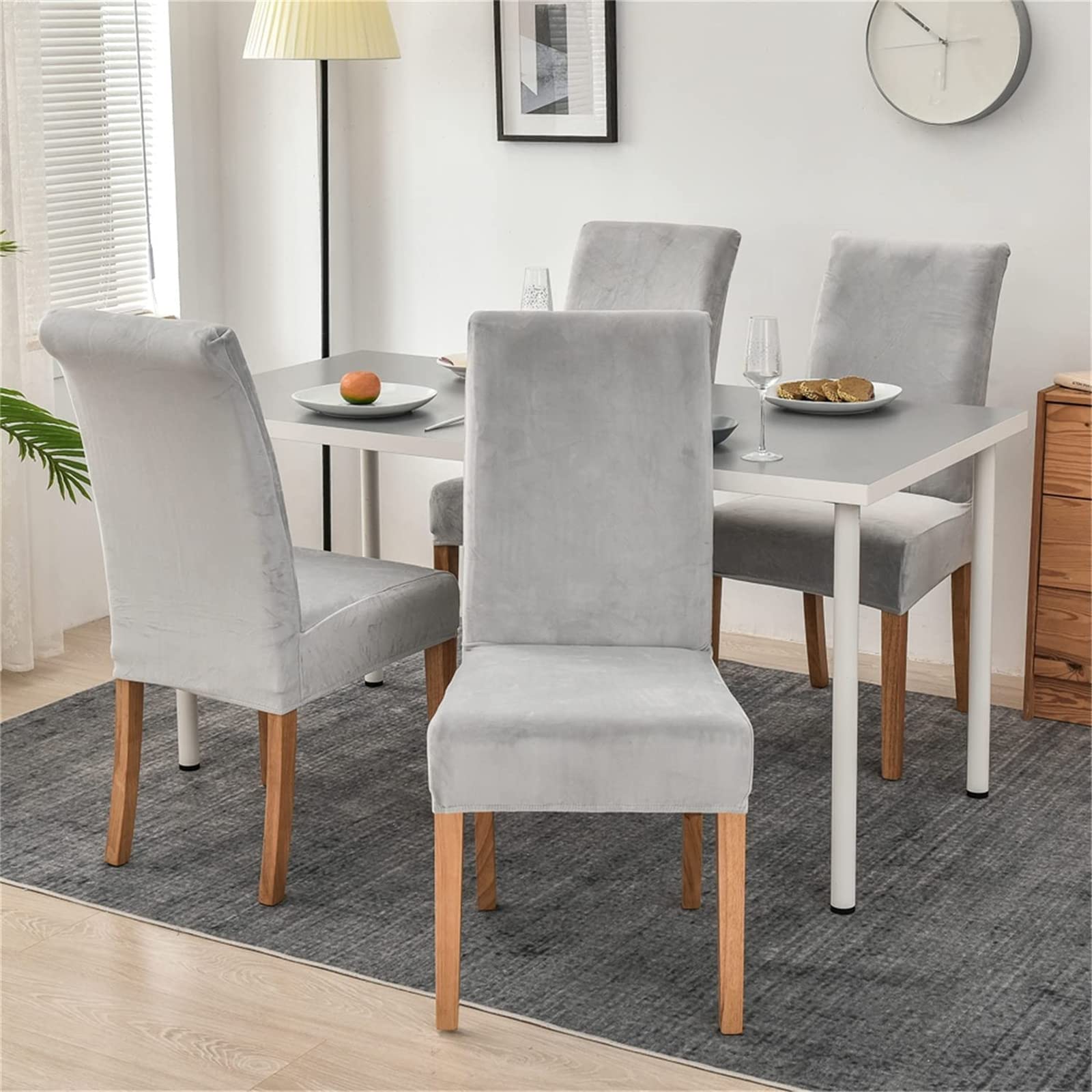 Coprisedia con Schienale Elasticizzate, Copertura della Sedia, Coprisedili da Pranzo Antiscivolo Rimovibile, Fodere Sedie con Schienale, Decorazione per Matrimoni, Banchetti (Set di 6,Grigio chiaro)