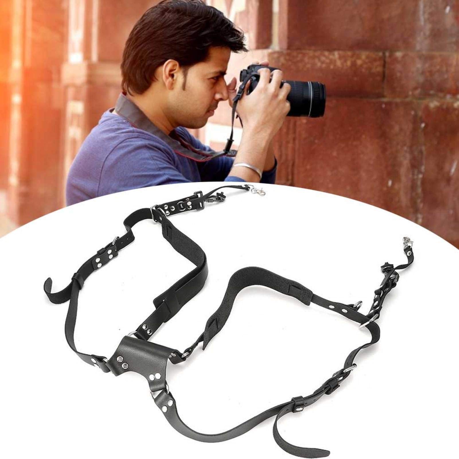 Atyhao Cinturino per Fotocamera Double Breathe Cinturino per Doppia Tracolla in Pelle Accessori per Fotografia DSLR Accessori (Nero)