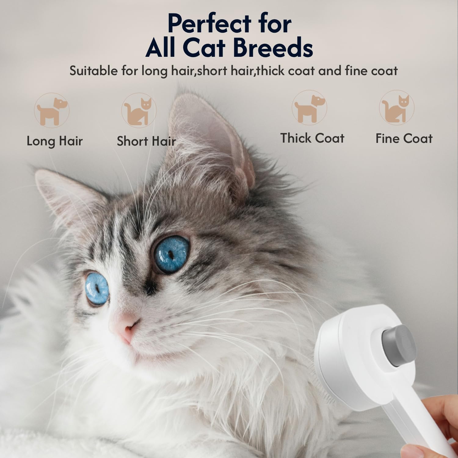 PrimePets Cepillo para gatos, cepillo de limpieza automática con botón de liberación, cepillo de aseo para gatos de pelo corto o largo, cepillo para mascotas para gatitos, herramienta de depilación de