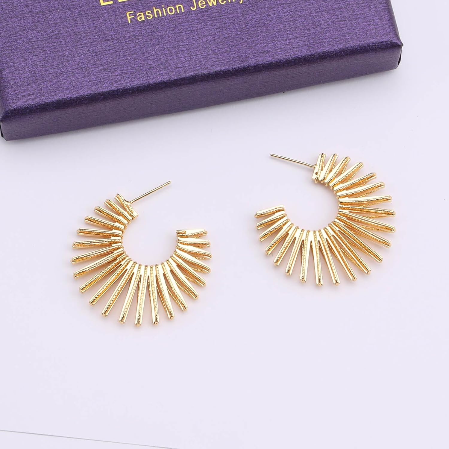 Sunburst Hoop Earrings Statement Open Hoops Trendy Lightweight Sun Earrings for Daily Wear - Image 3