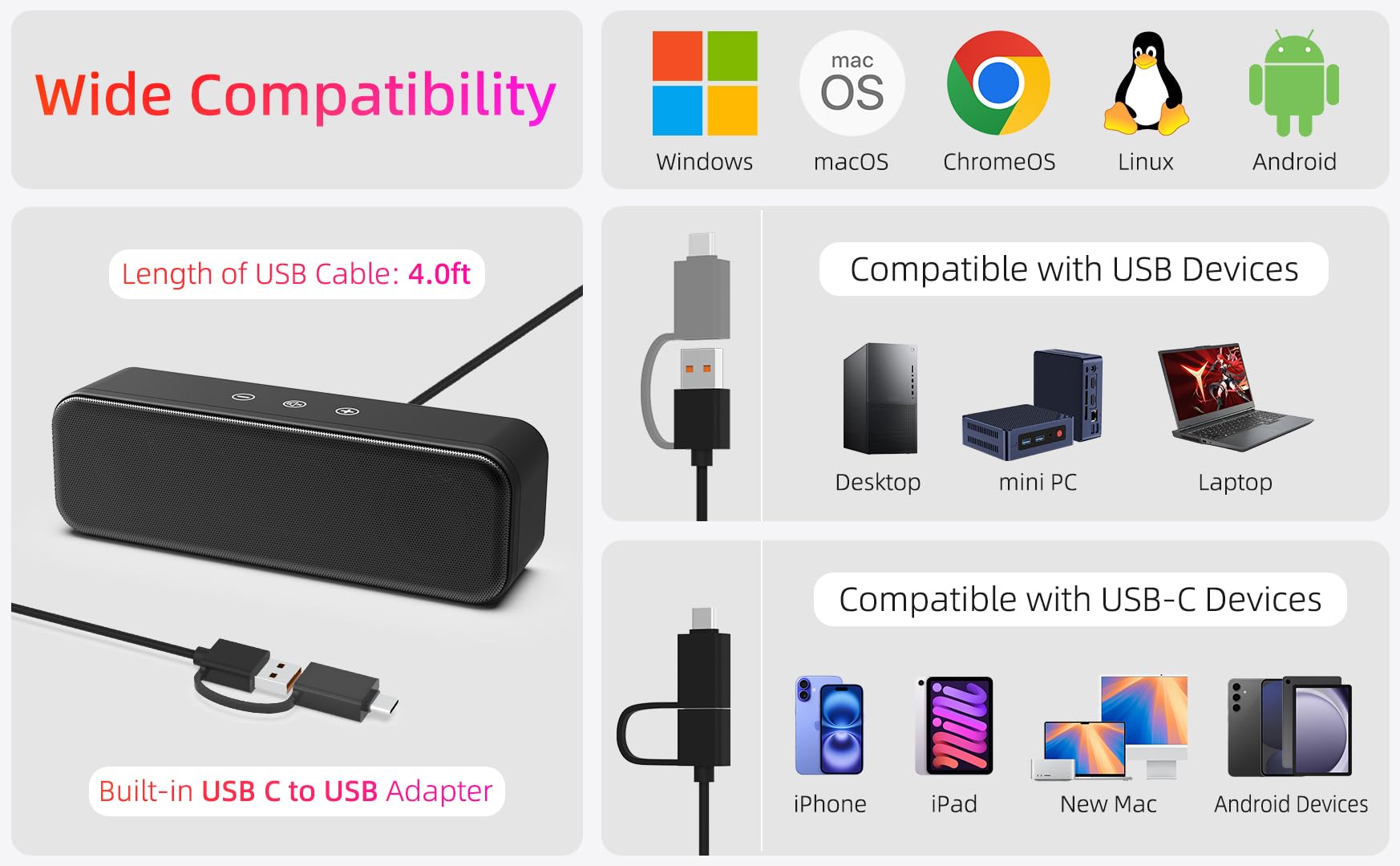 XKX Altavoces USB para computadora [actualizados], Altavoz de Ordenador