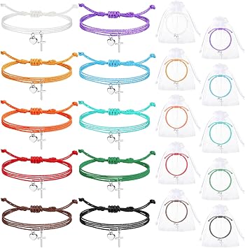 Ferreve 30 Sets Cross Bracelets Bulk Baptism Party Favors Christian Jesus Bracelets First Communion Gifts Religious Cross Charms for Graduation Baptism Church Wedding Party