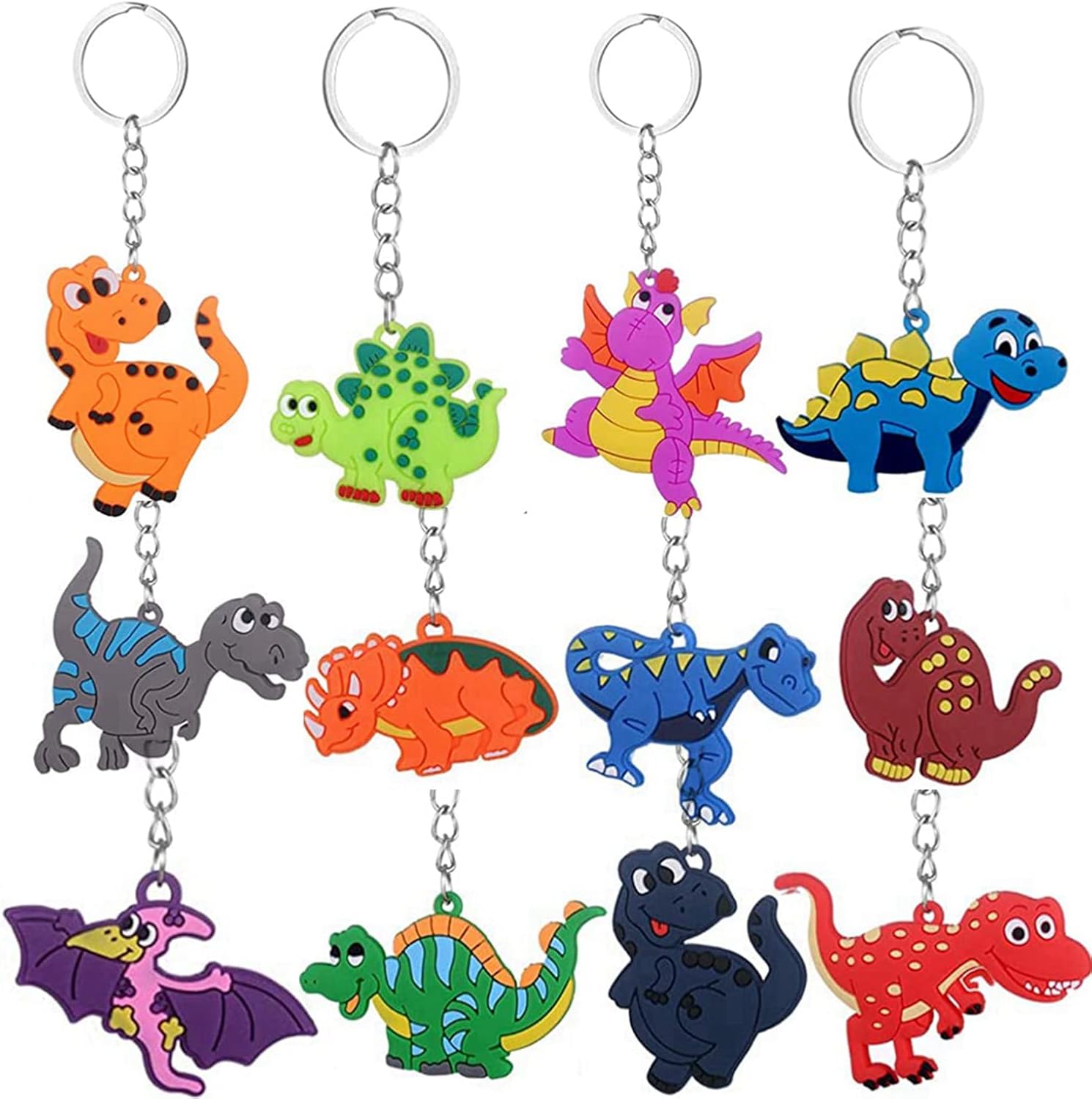 Ohaoduo Llavero de fiesta de dinosaurio, llavero de dinosaurio para niños, llavero de cumpleaños infantil, 12 llaveros de silicona para fiestas infantiles, regalo para niños y niñas, s, S