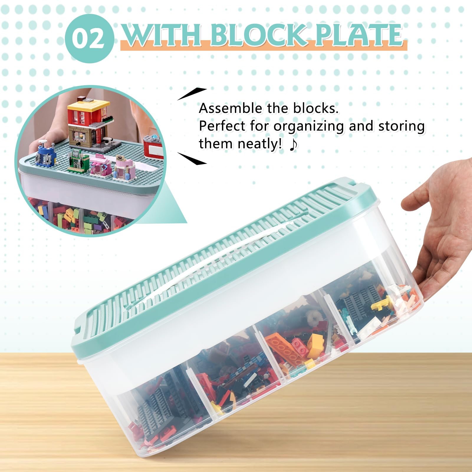 Aufbewahrungsboxen mit Deckel für Lego, 3 Ebenen Transparente Sortierbox, Plastik Stapelbar Box mit Griff& Abnehmbarem Tablett& Verstellbaren Fächer für Kleinteile, Handwerk, Accessoire