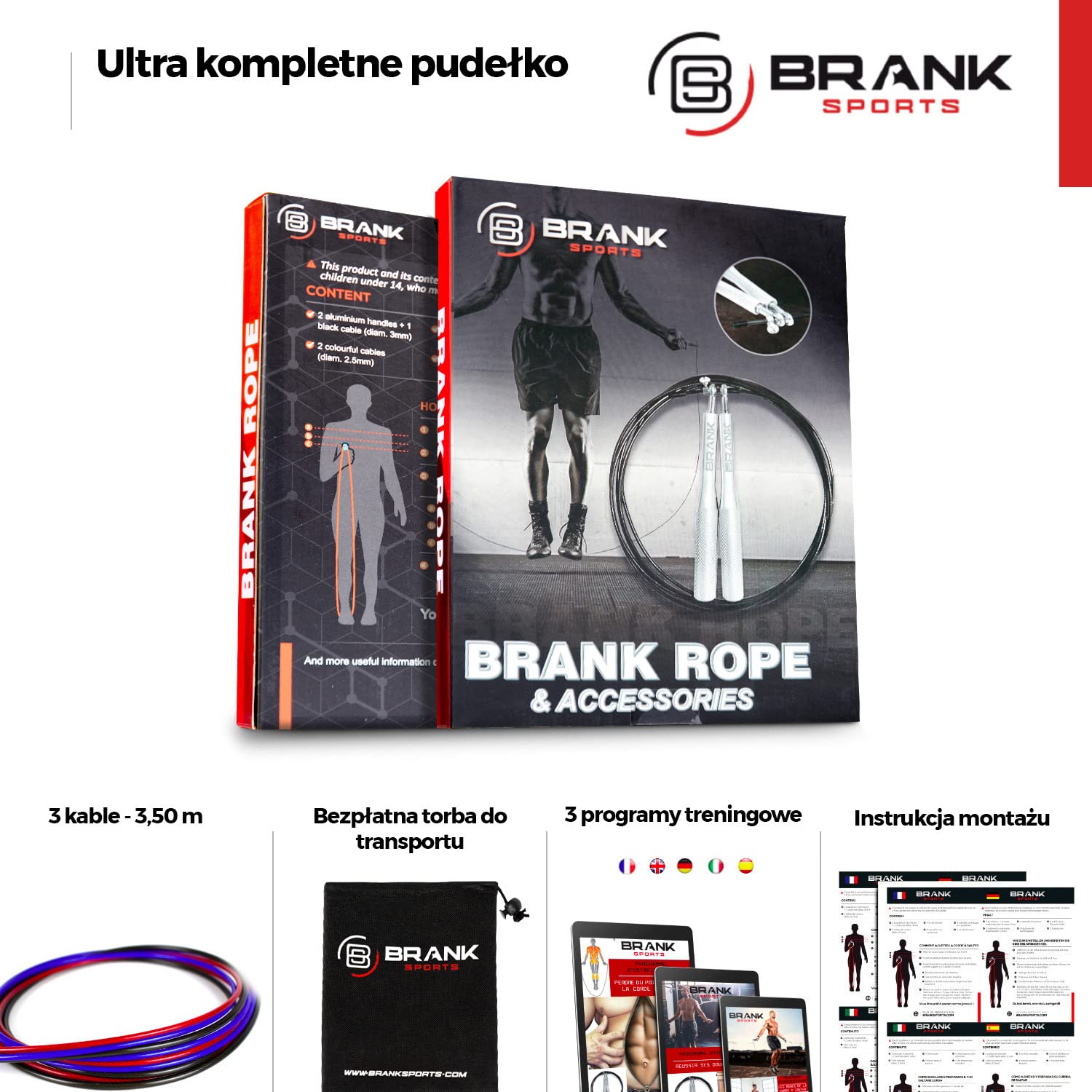 Crossfit skakanka | 3 kable w ofercie | Lekka, aluminiowa skakanka fitness z łożyskami kulkowymi klasy premium | Bonus w zestawie i gwarancja 365 jr