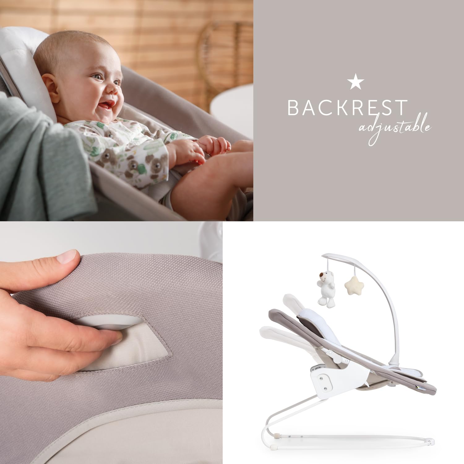 hauck Transat Bebe Éveil et Réducteur 2en1 Deluxe, Inclus Arche de Jeux et Structure à Bascule, Compatible Chaise Haute Bébé Alpha+ et Beta+, dès Naissance jusqu’à 9 kg, Harnais 3 Points, Sand Beige