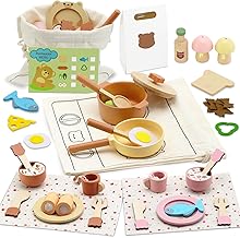 Kitchen Accessories for Children, Wooden Kitchen Toys with Pots, Kitchen Utensils, Tableware and Storage Bag, Toy for Children 3+ Years, Gift for Boys and Girls