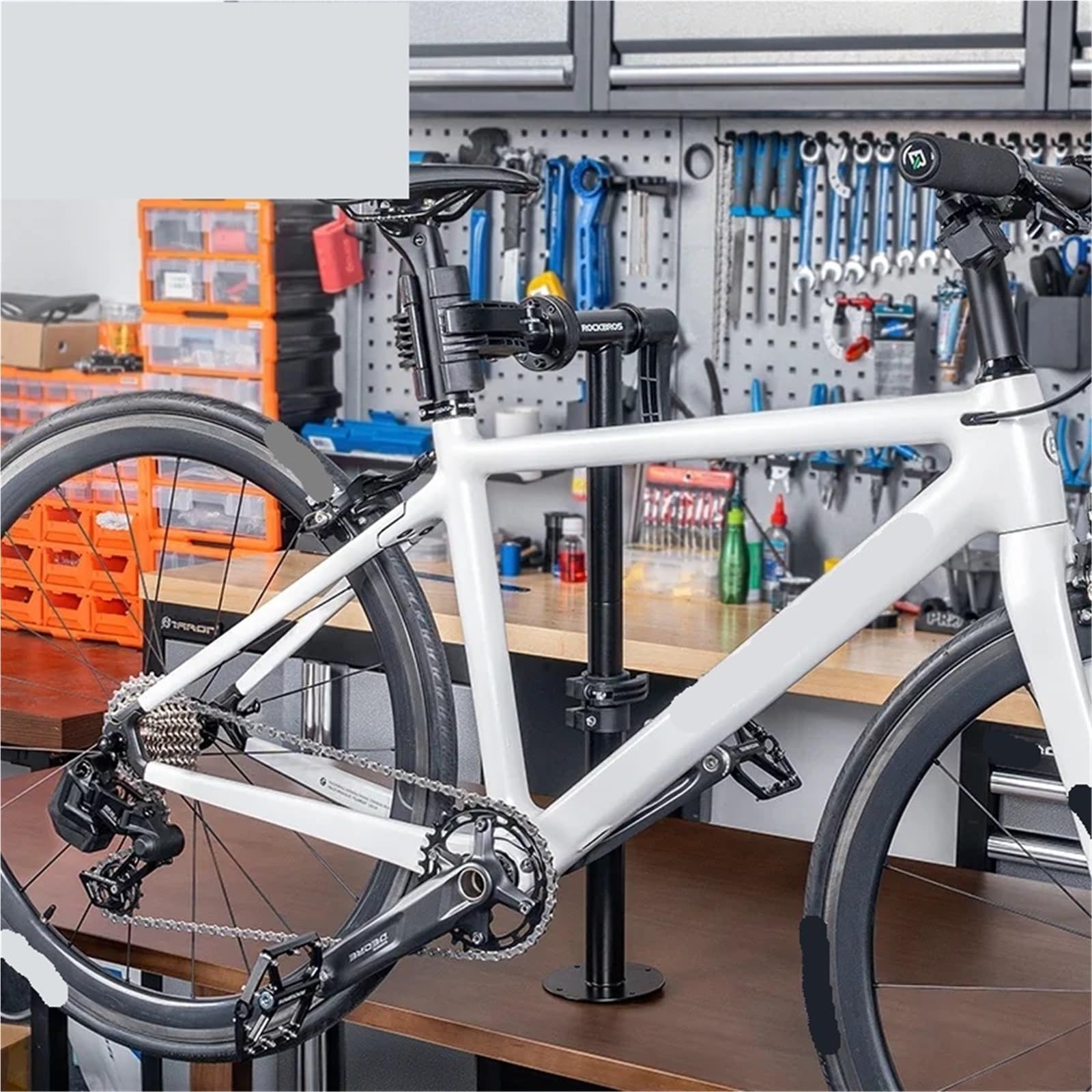 Soporte de reparación bicicletas escritorio profesional for centrar ruedas bicicleta, soporte almacenamiento mantenimiento ajustable y giratorio