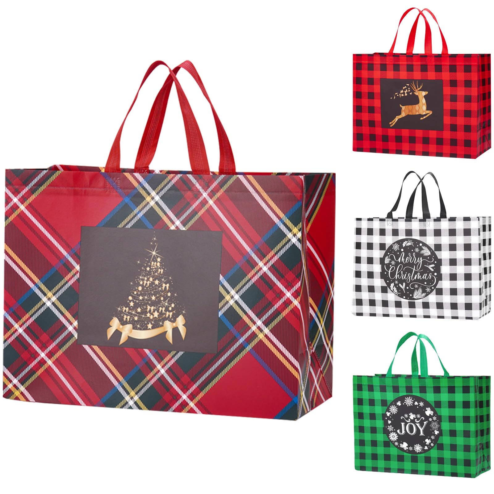 Fayayuan 12PCS Extra Large Christmas Gift Bags, 16.9 * 12.6 * 7.1”, Reusable Tote Bags with Handle Non-Woven Christmas Bags for Gifts Wrapping Xmas