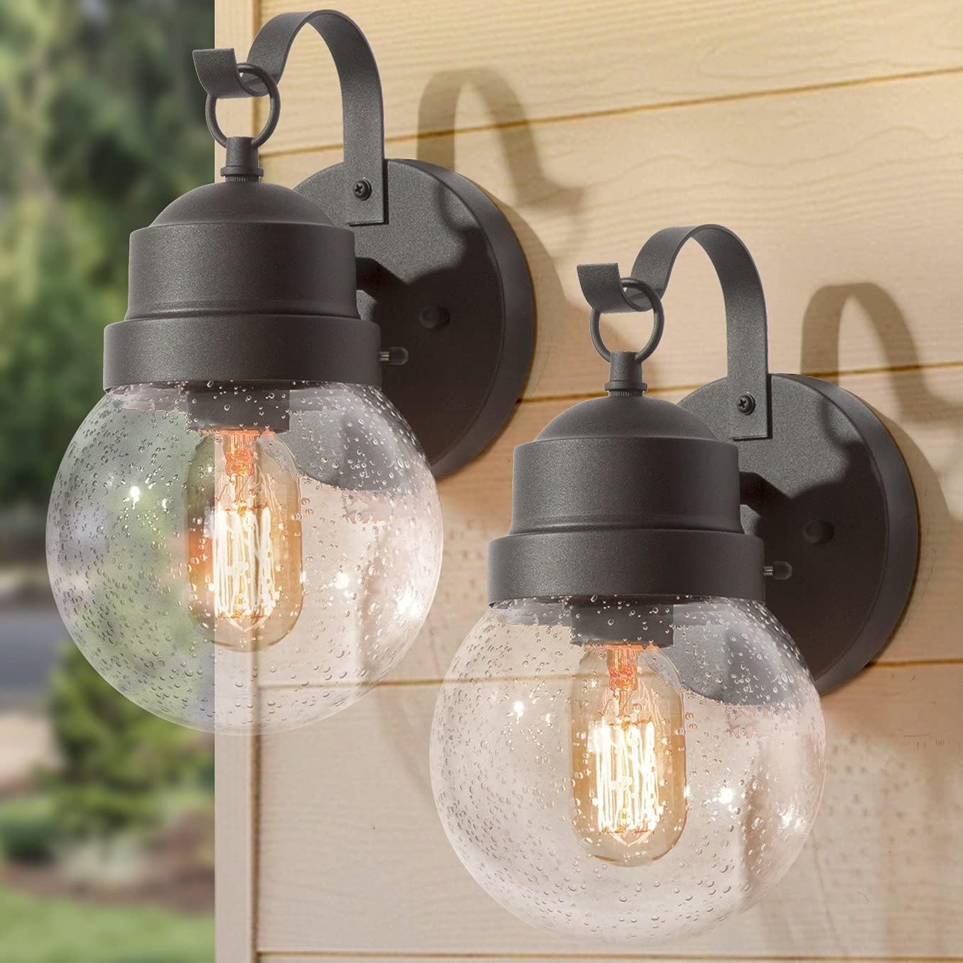 LALUZ 2-Pack Onion Outdoor Wall Lights, Anti-Rust Exterior Light Fixture with Bubble Glass, Weather-Proof Farmhouse Porch Lights Outdoor for Front Door, Patio, Yards, Garage, Rusted Bronze Finish