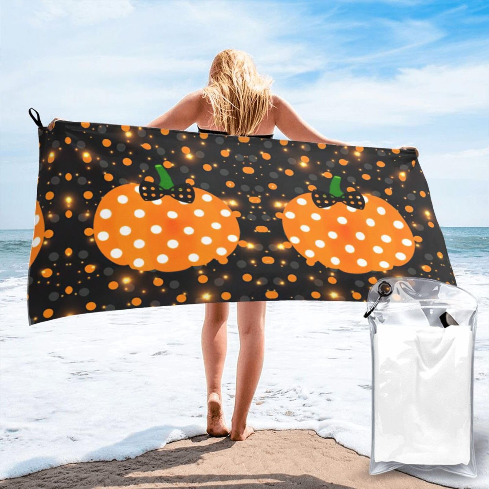 ENGhjes Halloween Pumpkin 1 Print Camping Towel Fast Drying Bath Beach Shower Wrap For Gym Camping Vacation Adults Portable Gift