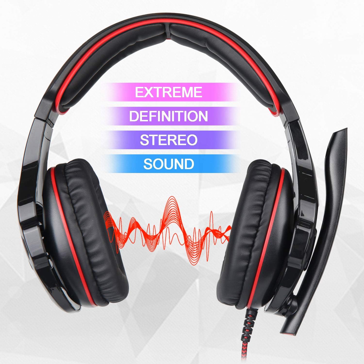 SA822T Stereo Gaming Headset for Xbox One,PS4,PC,Controller,Surround Sound Soft Earmuffs Over-Ear Headphones with Noise Cancelling Mic,USB LED Lights,Volume Control for Laptop,Mac,Phone,Nintendo