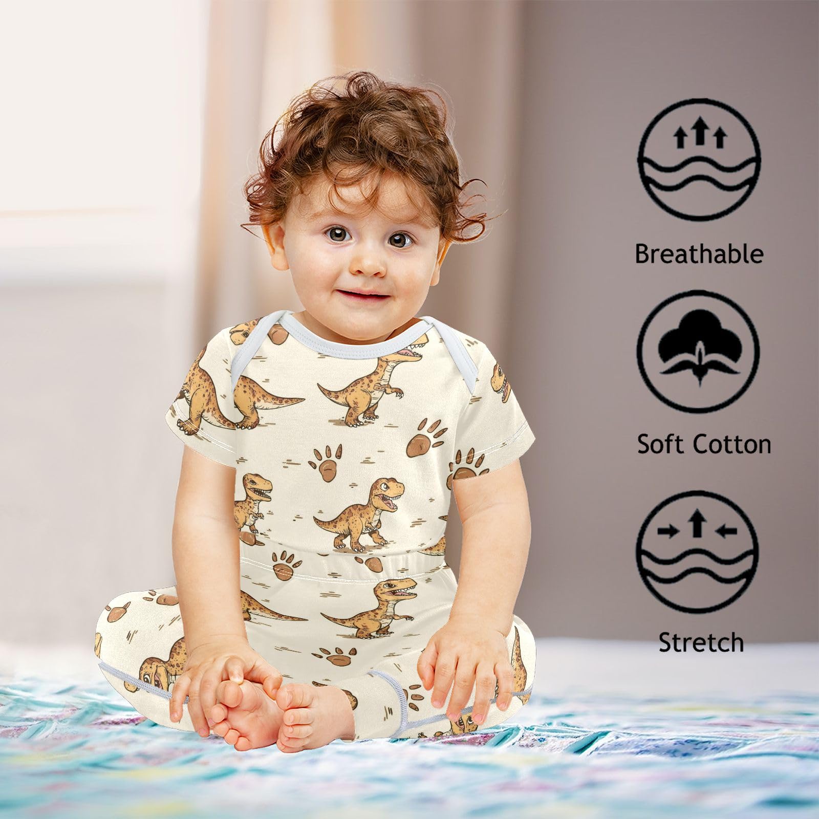 vvfelixl Baby Layette Sets,Cartoon Dinosaurs Baby Bodysuits Set Unisex Short Sleeve Babys Pants Sets 6-9M