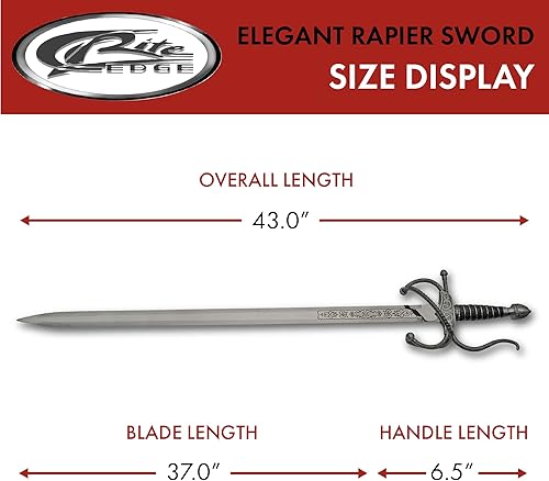 Miniatura 3 de SZCO Espada de estoque de 38 pulgadas Espada decorativa renacentista de esgrima europea elegante con hoja de acero inoxidable 420, mango de