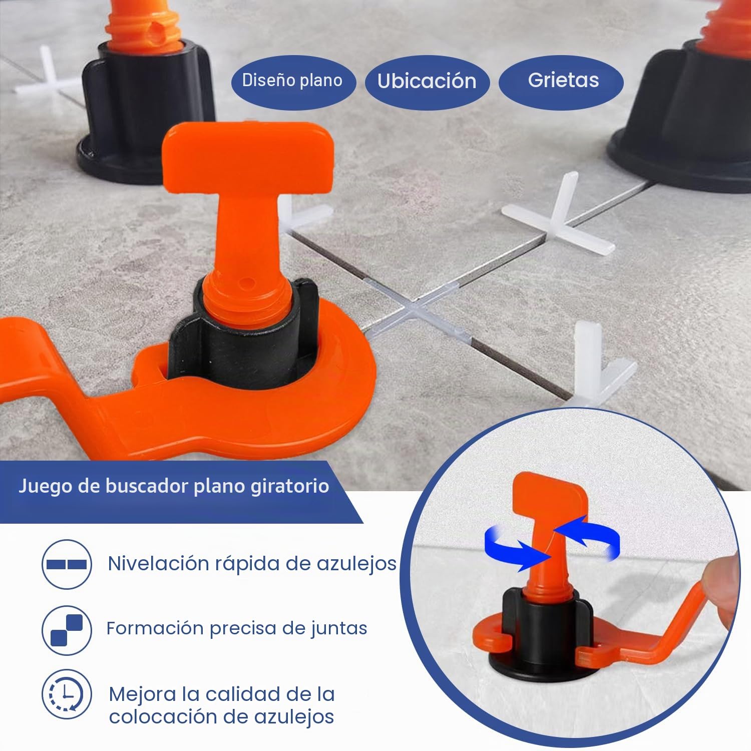 1304 Piezas Giratorio Niveladores de Azulejos Cuñas Niveladoras Suelo Tile Leveler Nivelación Azulejos Sistema Nivelacion Azulejos Azulejos Ceramica Con Tile Spacers 1,5mm/2mm/3mm y Clavos de Acero