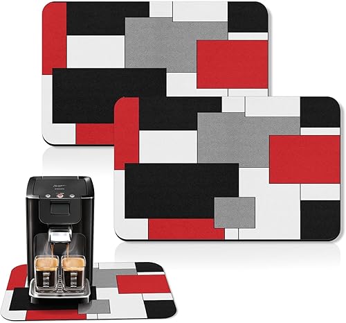 Tapete de café para encimeras, rojo, negro, blanco, gris, tapete moderno de secado de platos, 2 piezas para accesorios de cocina, cafetería, bar,