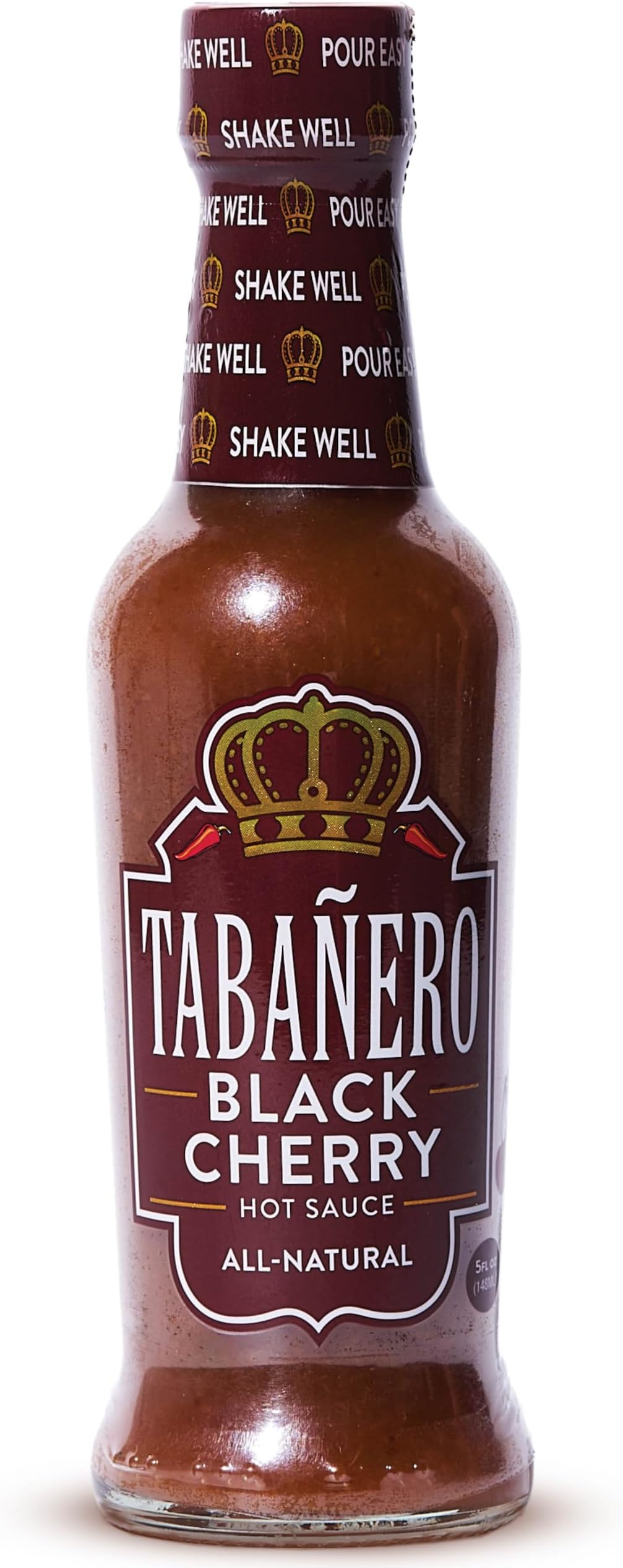 Tabañero Hot Sauce, Black Cherry Flavor, 5 oz Small Glass Bottle, Gourmet Habanero Sauce Gift, All Natural, Low Sodium, Made in the USA