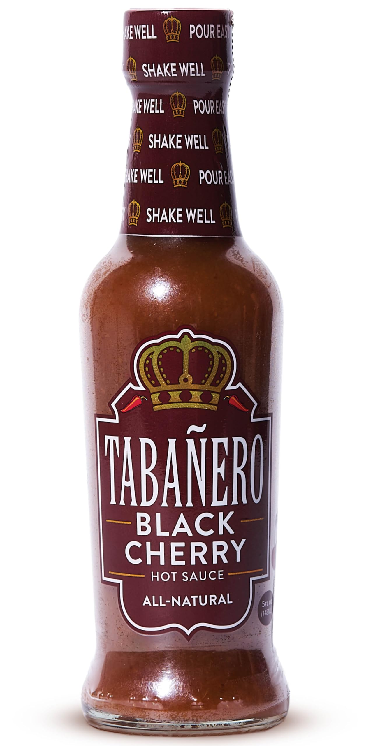 Tabañero Hot Sauce, Black Cherry Flavor, 5 oz Small Glass Bottle, Gourmet Habanero Sauce Gift, All Natural, Low Sodium, Made in the USA