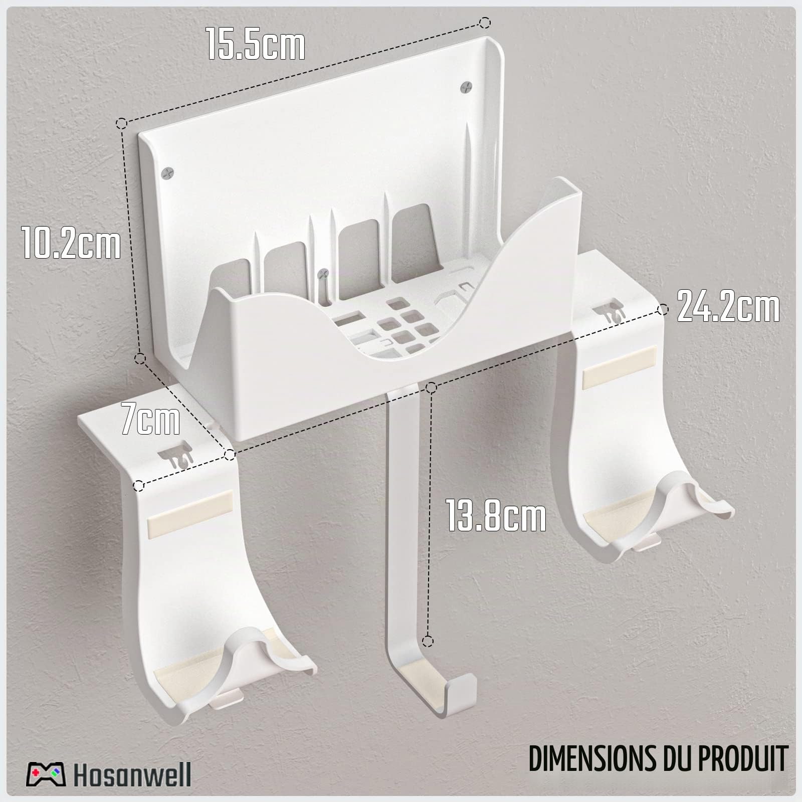 Hosanwell Support Mural Xbox Series S Ensemble pour Contrôleur, Console et Casque, Support Solide avec Tapis Antidérapant, Encoche de Chargement pour Câble USB, Installation Facile