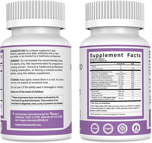 Miniatura 9 de Suplemento de inositol - Myo-inositol y D-Chiro Inositol Ideal 401 Proporción - Más Ashwagandha, Chasteberry