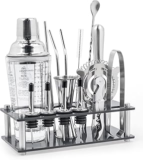 17 Piece Cocktail Shaker Set,Stainless Steel Bar Set Cocktail Shaker Making Kit Bartender Kit with All Bar Accessories,Professional Bar and Home Mixology Bartender Kit for Beginners & Bartender