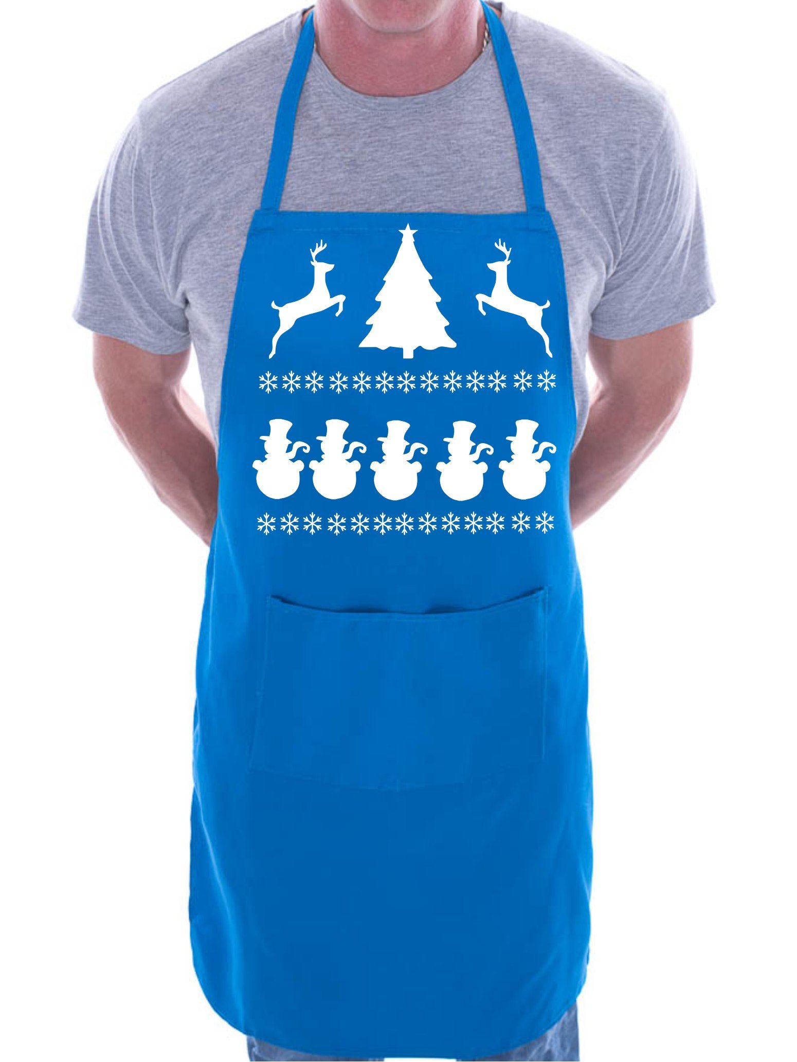Print4u Men's Blue Christmas Reindeer Santa Bbq Cooking Funny Novelty Apron