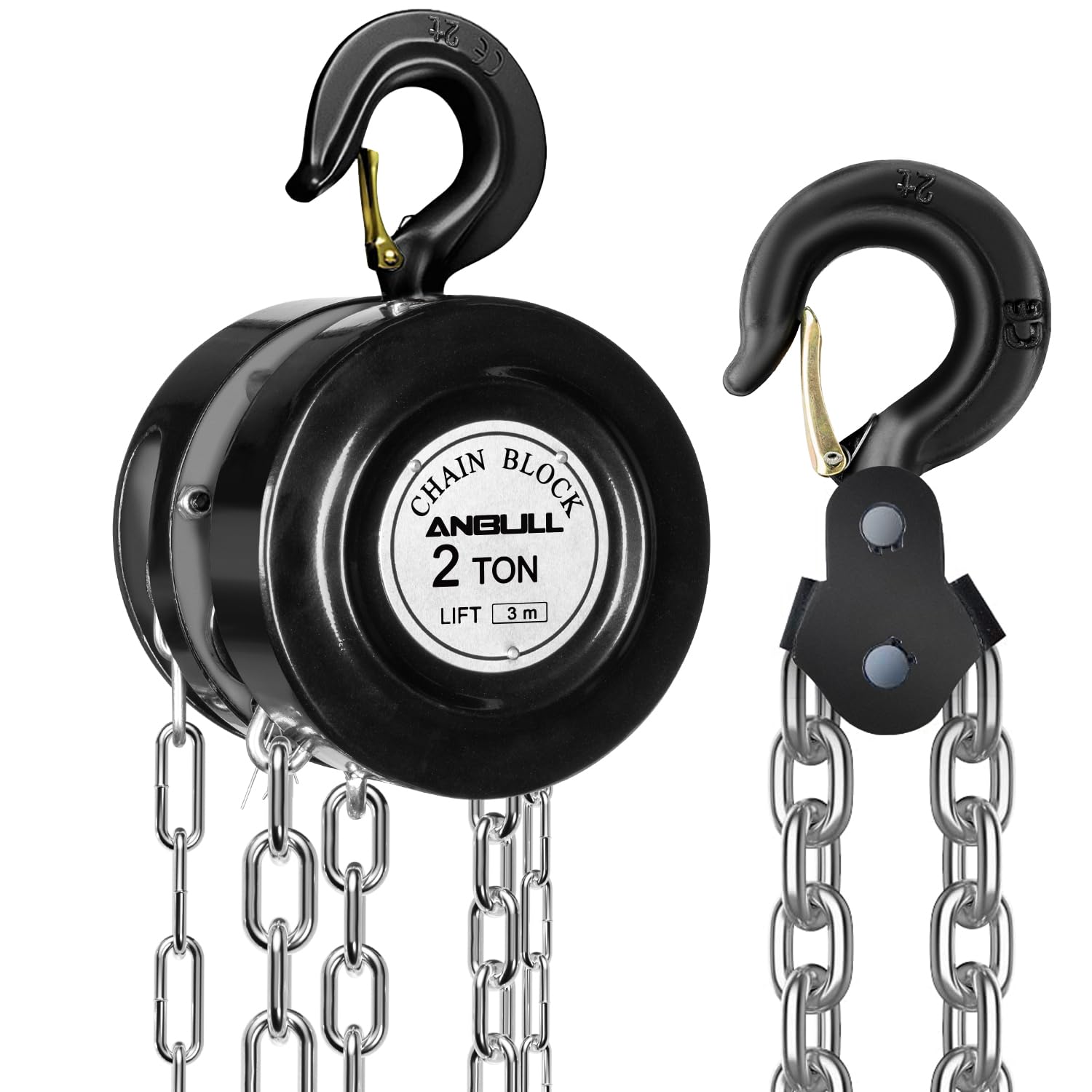 ANBULL Hand Chain Hoist 4400LBS 10FT, 2T 3M Manual Chain Block with Upgrade G80 Galvanized Chain, Manual Hoist for Warehouse Building Automotive