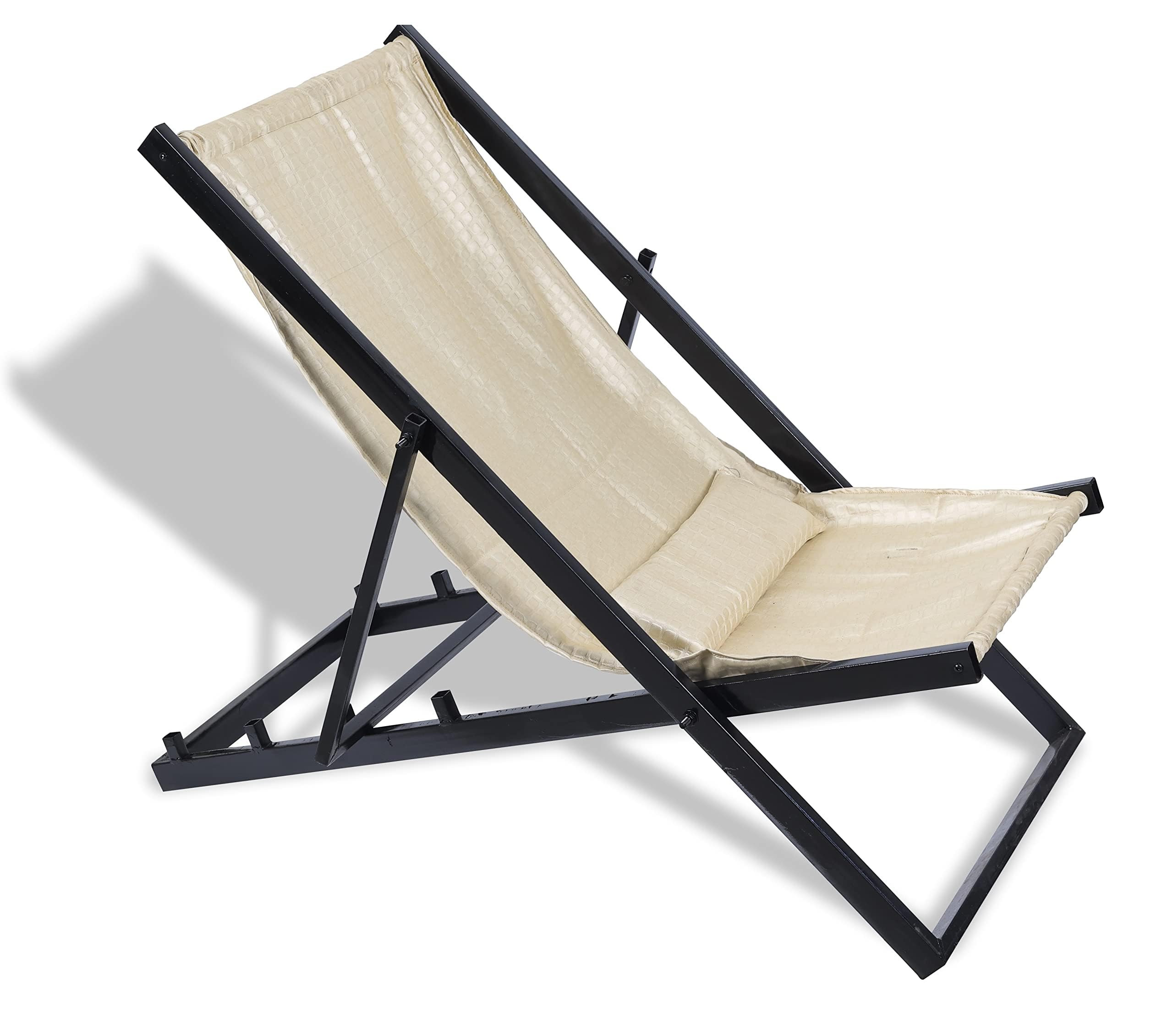 Relaxing & Comfortable Reclining Easy Chair For Old People/Metal Folding Chair With Arm Rest For Indoor & Outdoor Furniture, Patio Garden, Balcony, Hall & Living Room, Cream-image-25