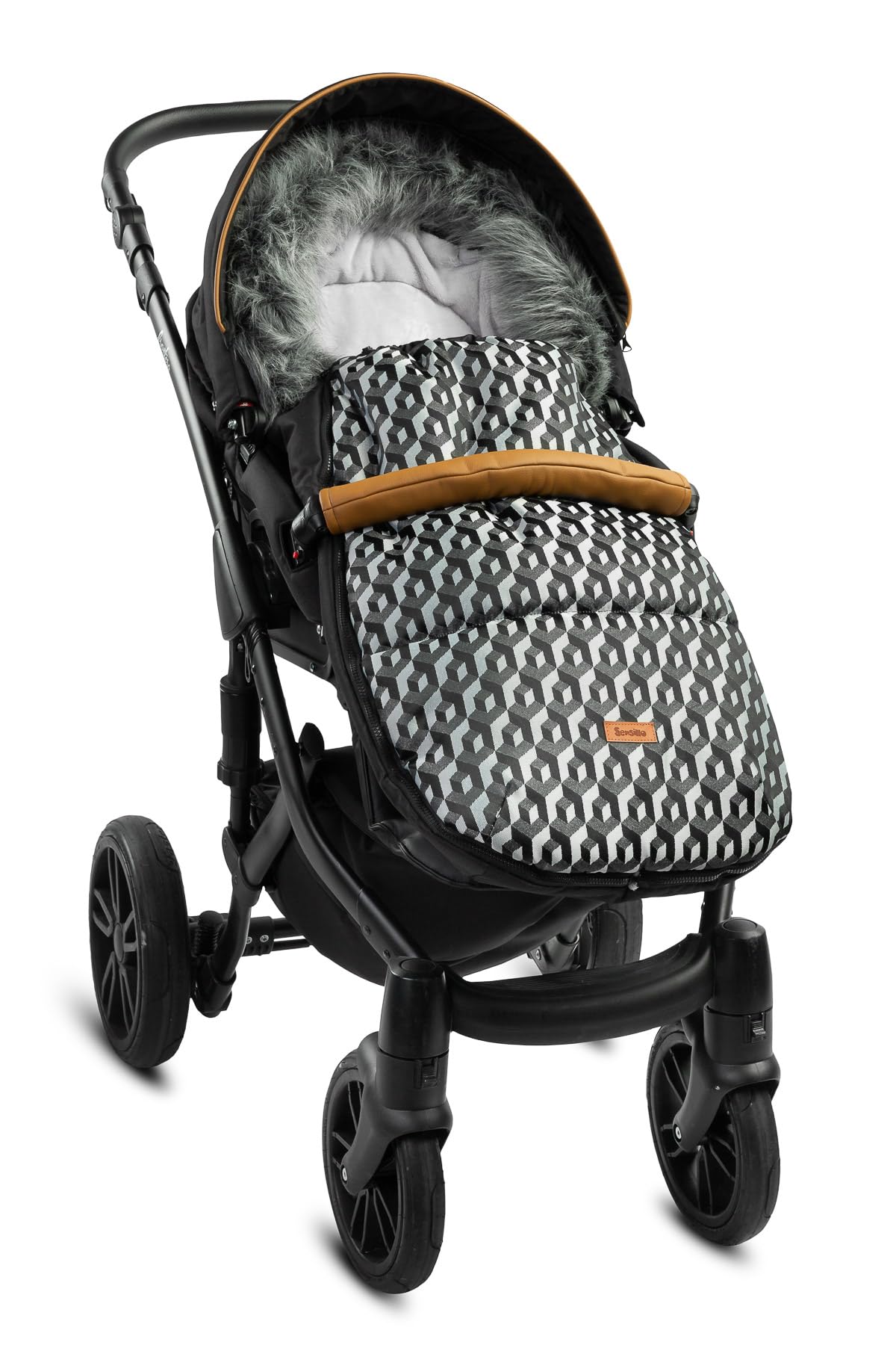 Chancelière pour Poussette Hiver - Chancelière pour Poussette et Traîneau - Fermeture Éclair, Cordon de Serrage, Fourrure Synthétique, Tissu Extérieur Hydrofuge - 100x45 cm