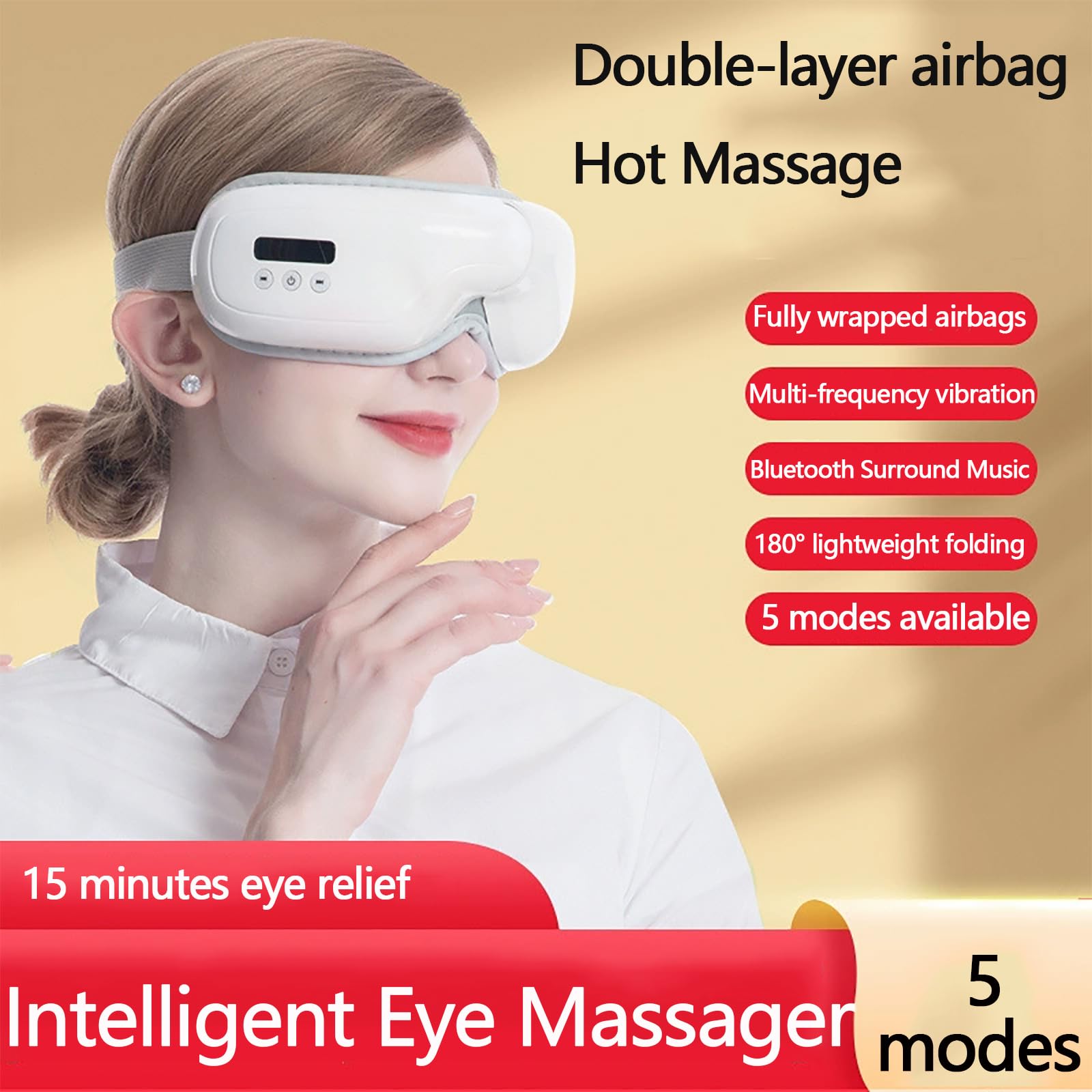 Masajeador Eléctrico De Ojos, Dispositivo Inteligente De Cuidado De Ojos De Compresa Caliente con Presión De Aire Inteligente Y Función De Calor a Temperatura Constante, Plegable 180