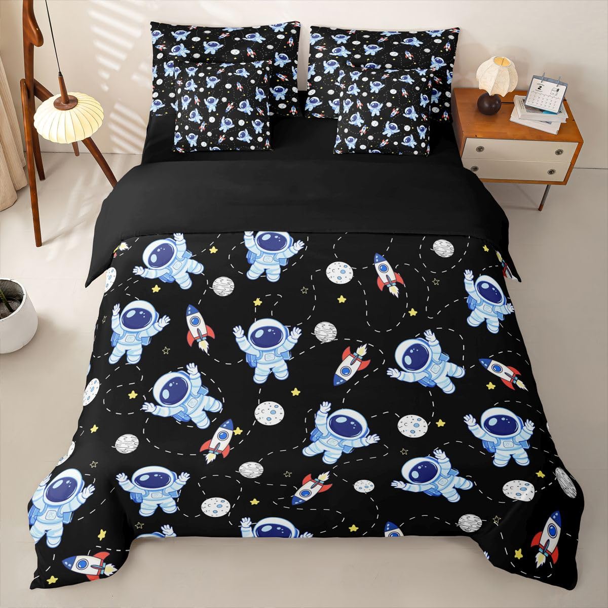 Homemissing Outer Space - Juego de funda de edredón de 7 piezas, tamaño individual, 1 funda de edredón, 1 sábana encimera, 1 sábana bajera, 2 fundas de cojín, 2 fundas de almohada, ropa de cama
