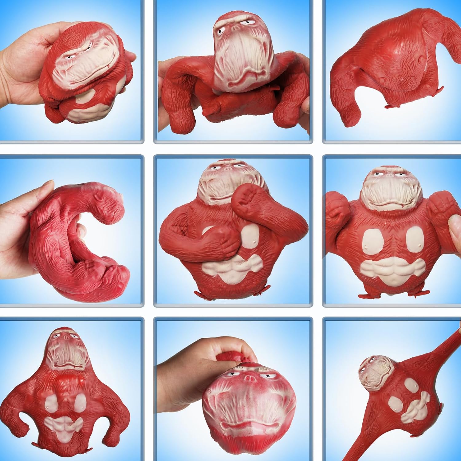 YANZHE Novelty Red Monkey Toy, Squeeze Gorilla, Stretchy Squishy Monkey, Animal Figure Toys for Kids and Adults (Material Upgrade)
