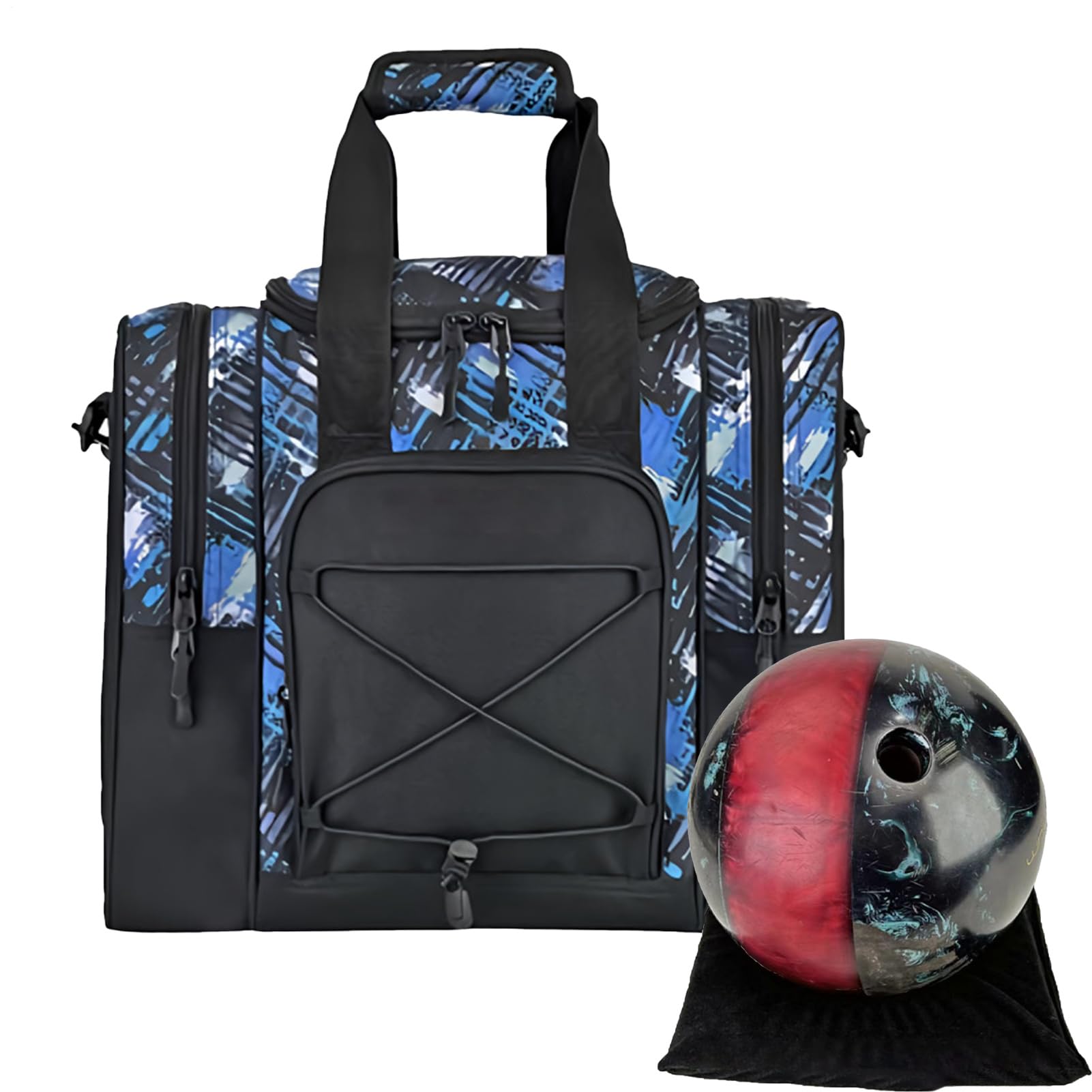Sac de bowling fourre-tout 1 balle, sac à main multifonctionnel avec intérieur rembourré ceinture réglable, s'adapte aux chaussures, serviette pour homme et femme