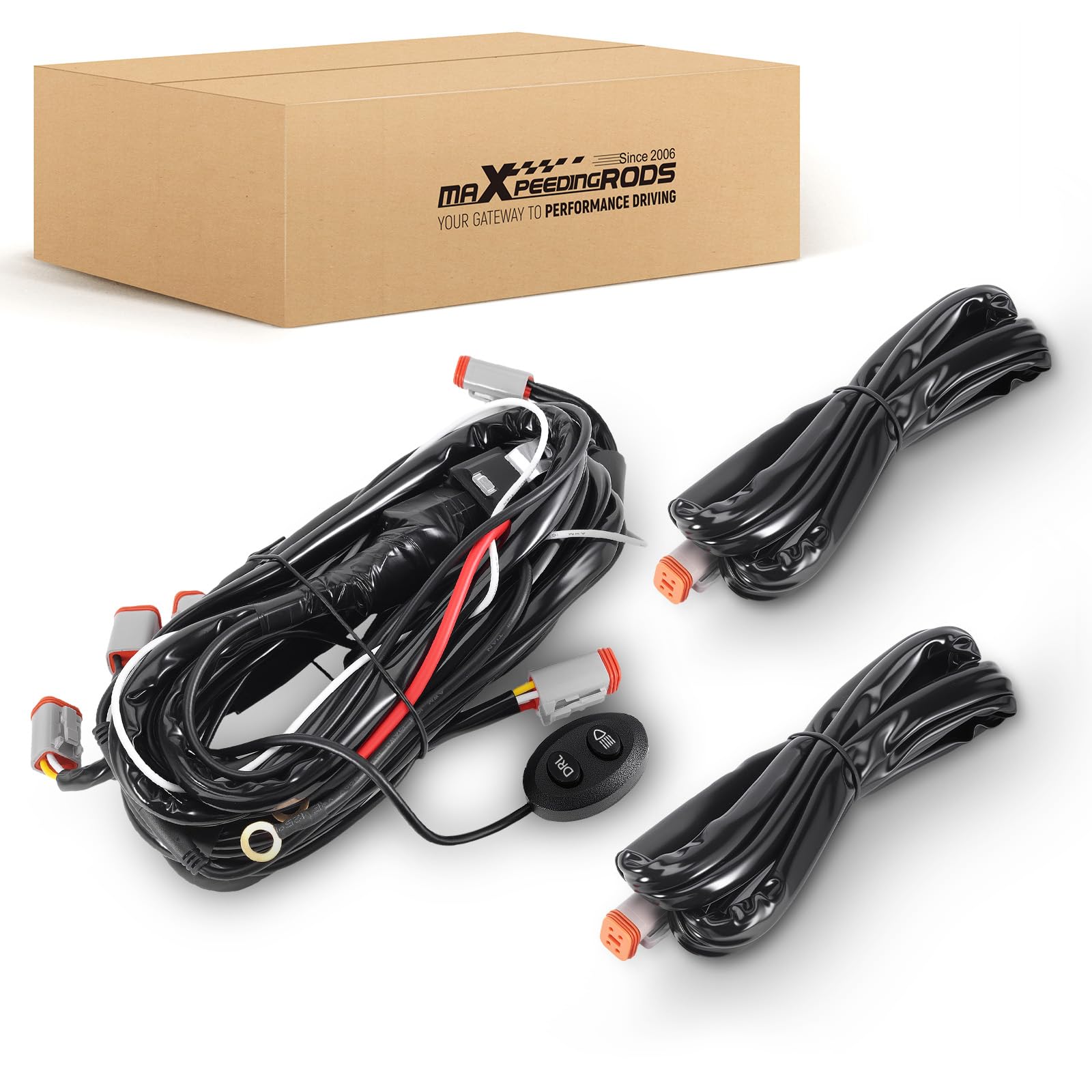 maXpeedingrods Zestaw wiązek przewodów do dużych obciążeń do świateł pomocniczych 480 W sterowanie dotykowe 12-24 V 4-pinowa wtyczka DT 3,6 M+1 m x 2 przewód przedłużający