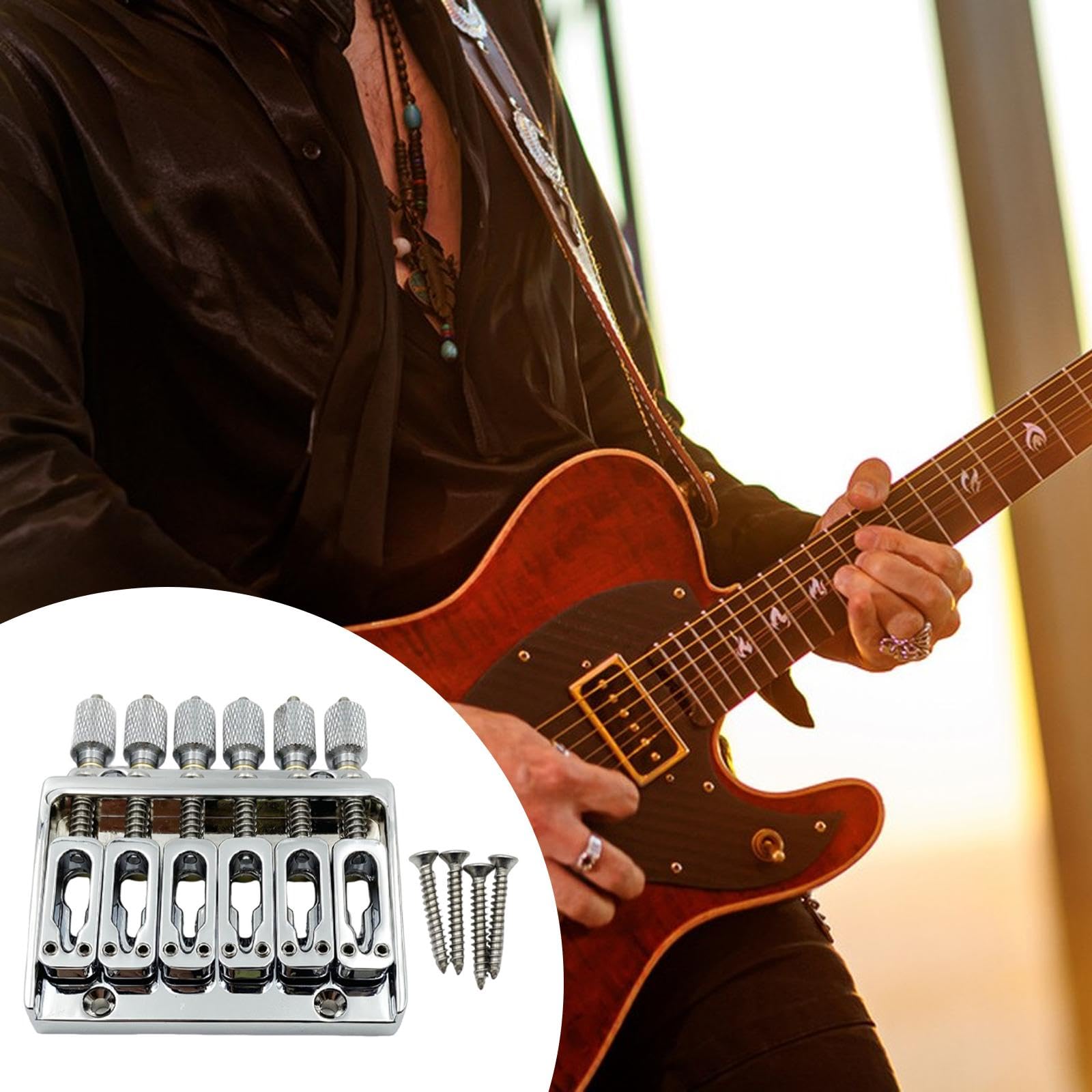 Harilla Pontet de Guitare Sans Tête Assemblage de Pontet Électrique Remplacement de Pièce pour 6 Cordes Fonction En Alliage de Zinc Facile à Installer Convien, Argent
