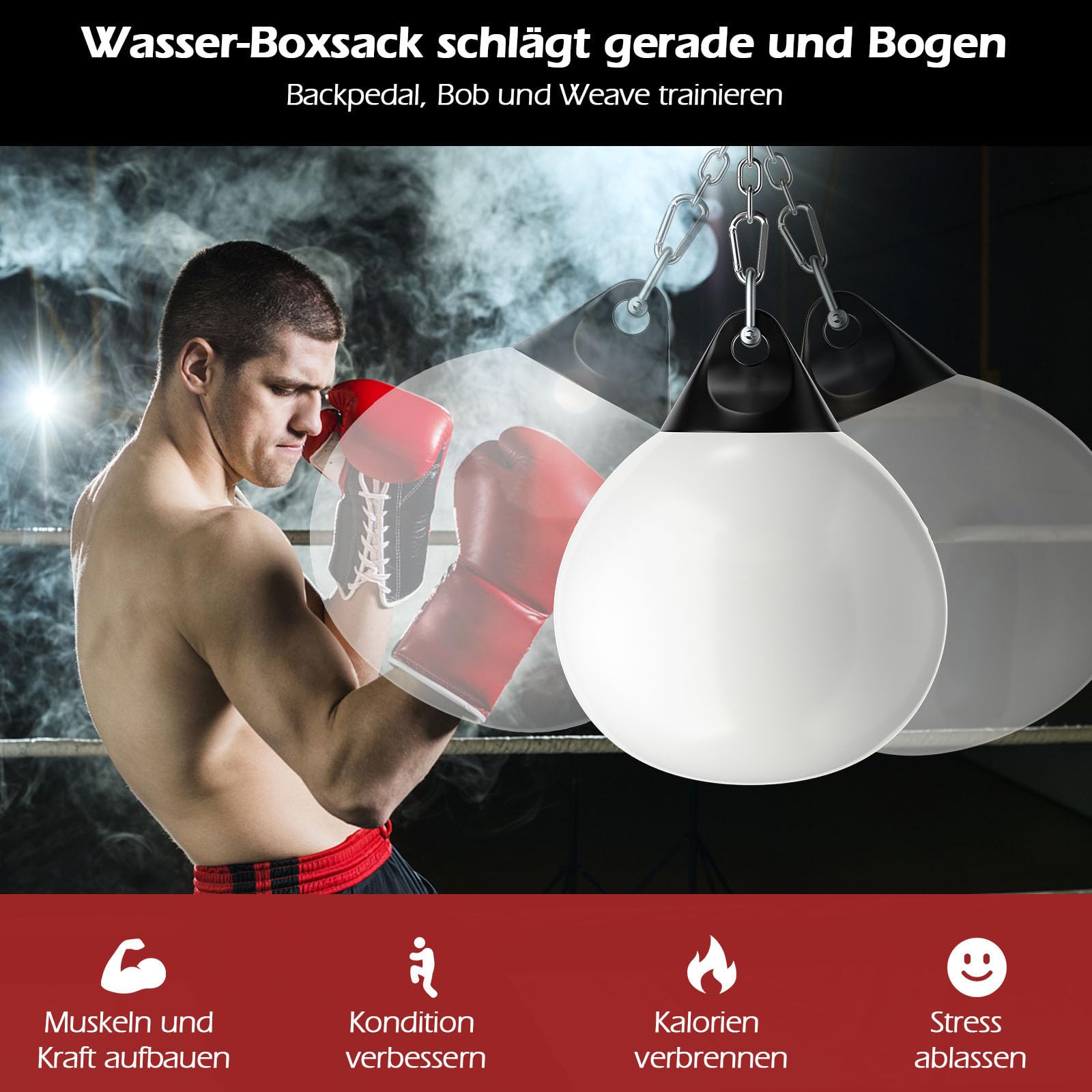COSTWAY Worek bokserski na wodę Ø 45 cm/55 cm, 50 kg/80 kg, z regulowanym metalowym łańcuchem, klamrami bezpieczeństwa i wężem wodnym, worek bokserski dla dorosłych i dzieci