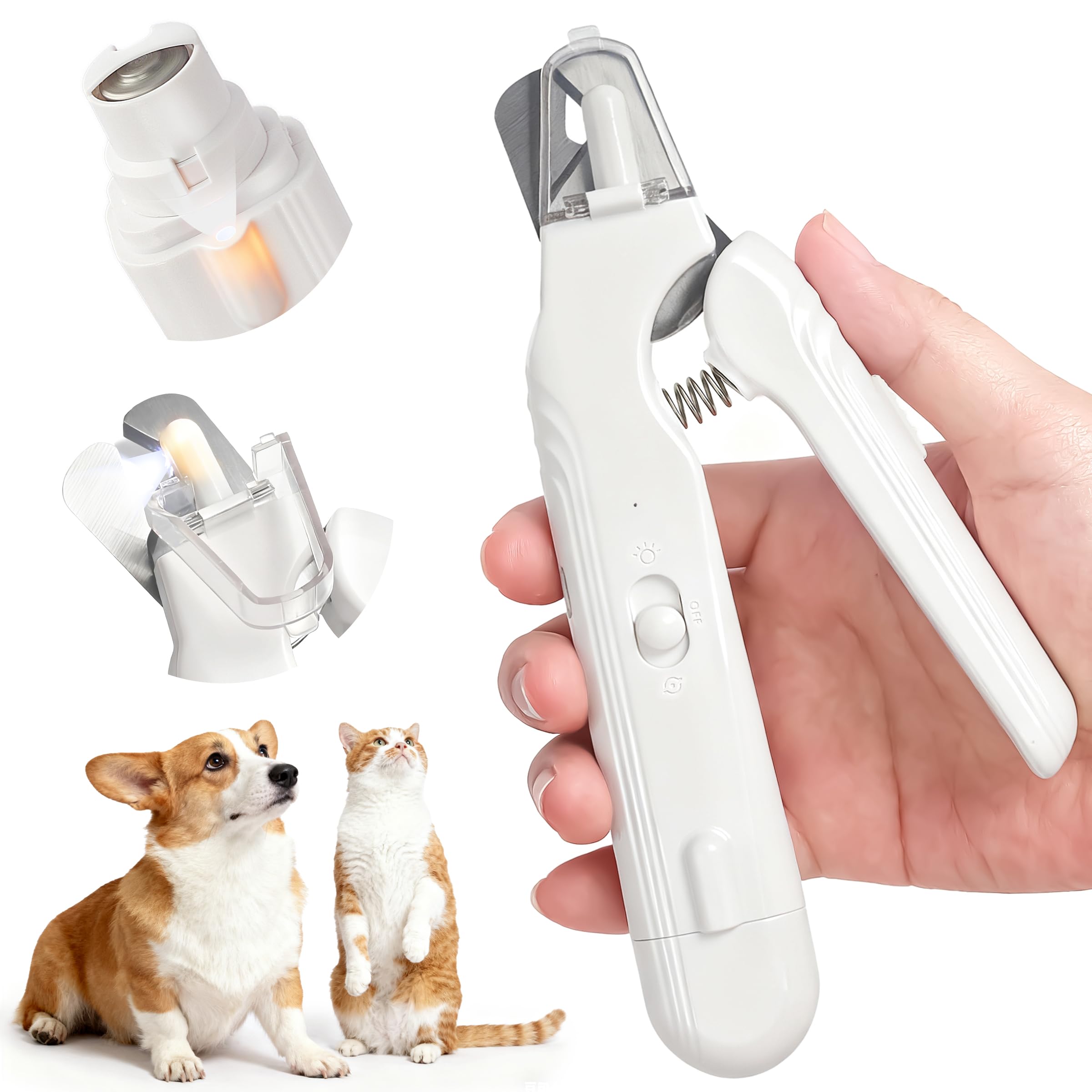 2 in 1 Dog Nail Clippers & Dog Nail Grinder for Large Medium Small Dogs Cats Claw Trimmer with 2 LED Lights & Splash Guard, Ultra-Quiet, USB Rechargeable Pet Claw Care Grooming