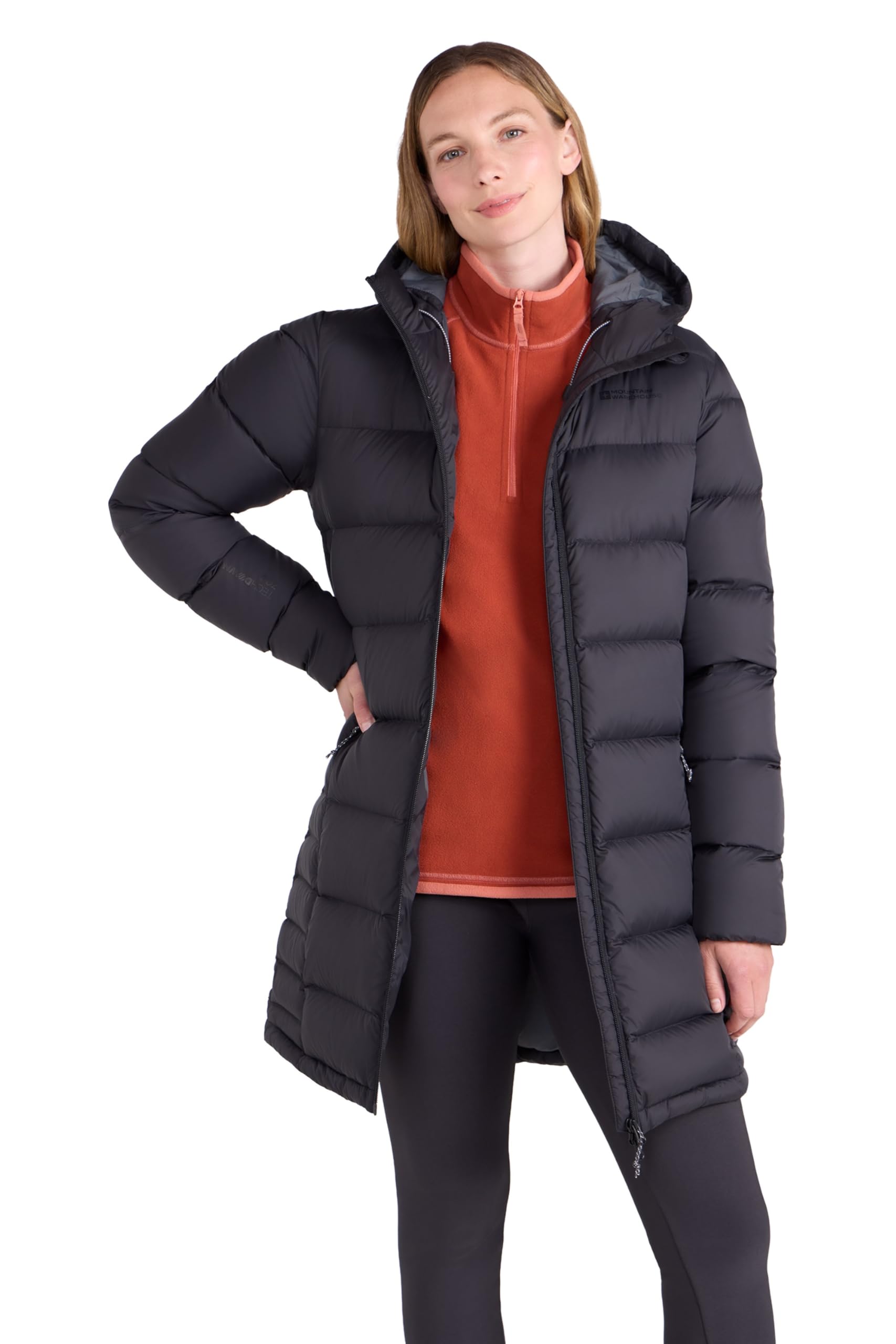 Mountain Warehouse Stratus Extreme Womens Long Packable Down Jacket Black 16