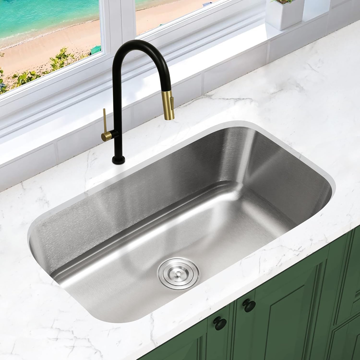 KABCO 30 Inch Stainless Steel Single Bowl Classic Kitchen Sink Only, Extra Thick 16 Gauge Undermount Rust Resistant, Sound and Heatproof Sink