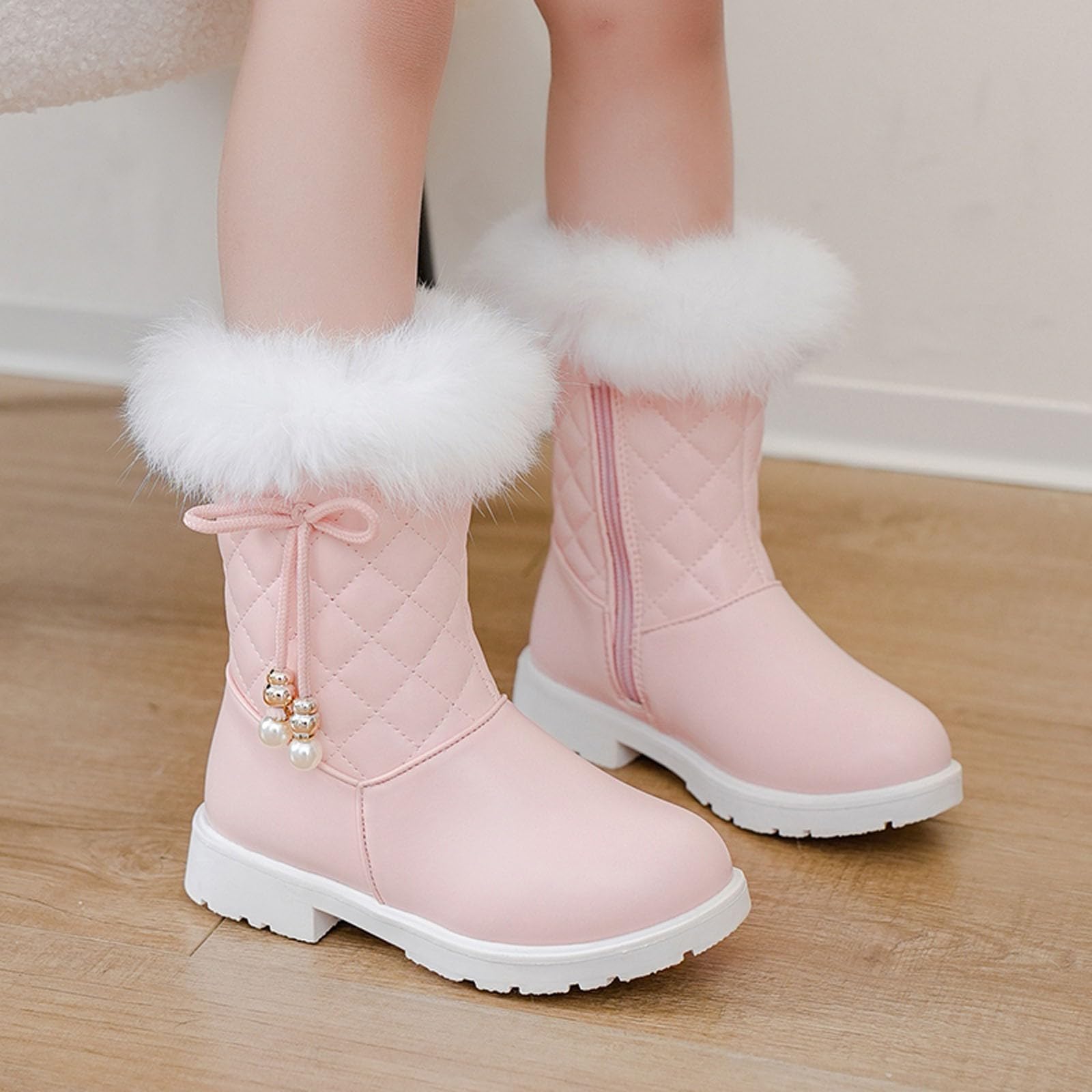 Botas niños fácil Poner Botas de Nieve para niñas de otoño e Invierno con de, Antideslizantes, cálidas y cómodas, Botas con Cremallera Lateral y de Color (29.5 Little Child)