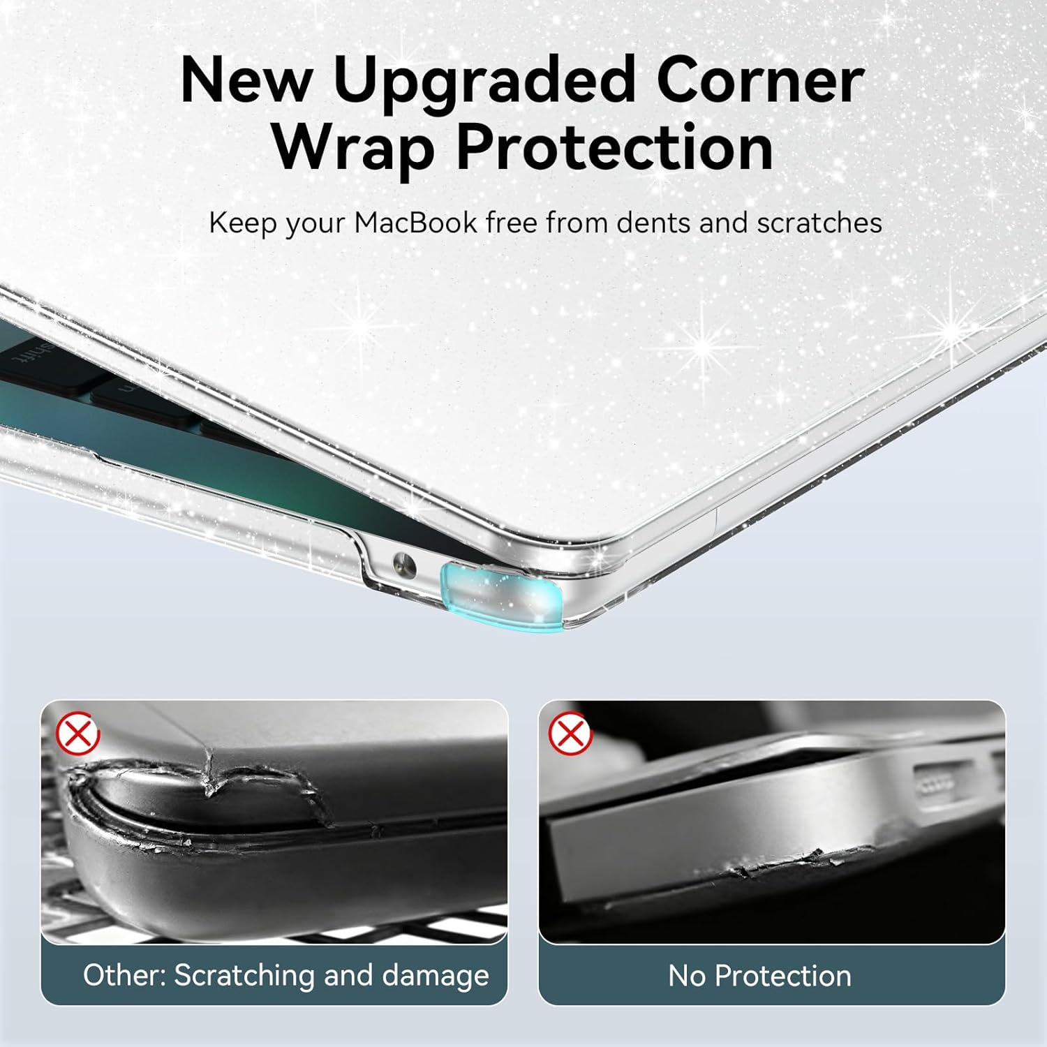 EooCoo Case Compatible with MacBook Air 13 inch 2026 2025-2022 Release M4 M3 M2 A3240 A3113 A2681, Glitter Hard Shell&Keyboard Skin Cover&Screen Protector for Mac Air 13.6 inch Case, Sparkly Clear - Image 6