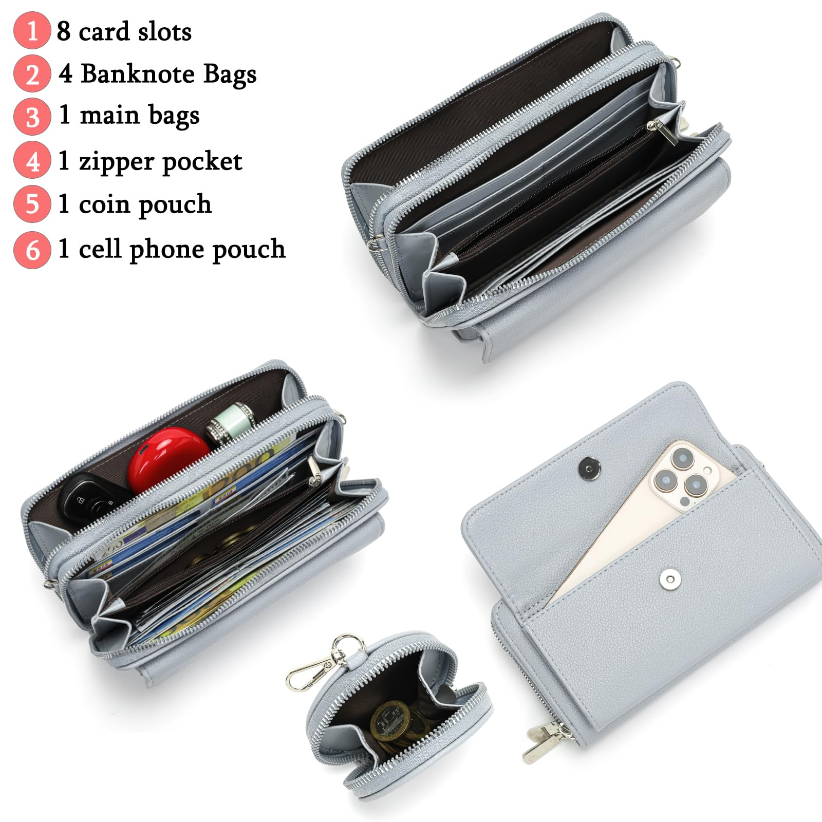Snmoec bolso para movil mujer bandolera bolso mujer Con bolsillo para monedas y ranura para tarjetas azul claro