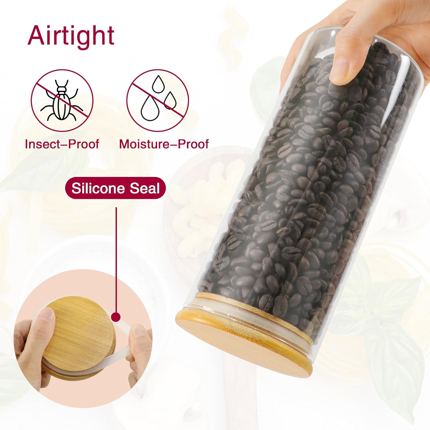 32 oz 8 Pcs Glass Jars with Bamboo Lids, Stackable Clear Food Storage Jars, Airtight Kichen Glass Pantry Storage Containers with Lids for Rice, Candy, Sugar, Flour, Nuts, Cookie, Coffee Bean - Image 4