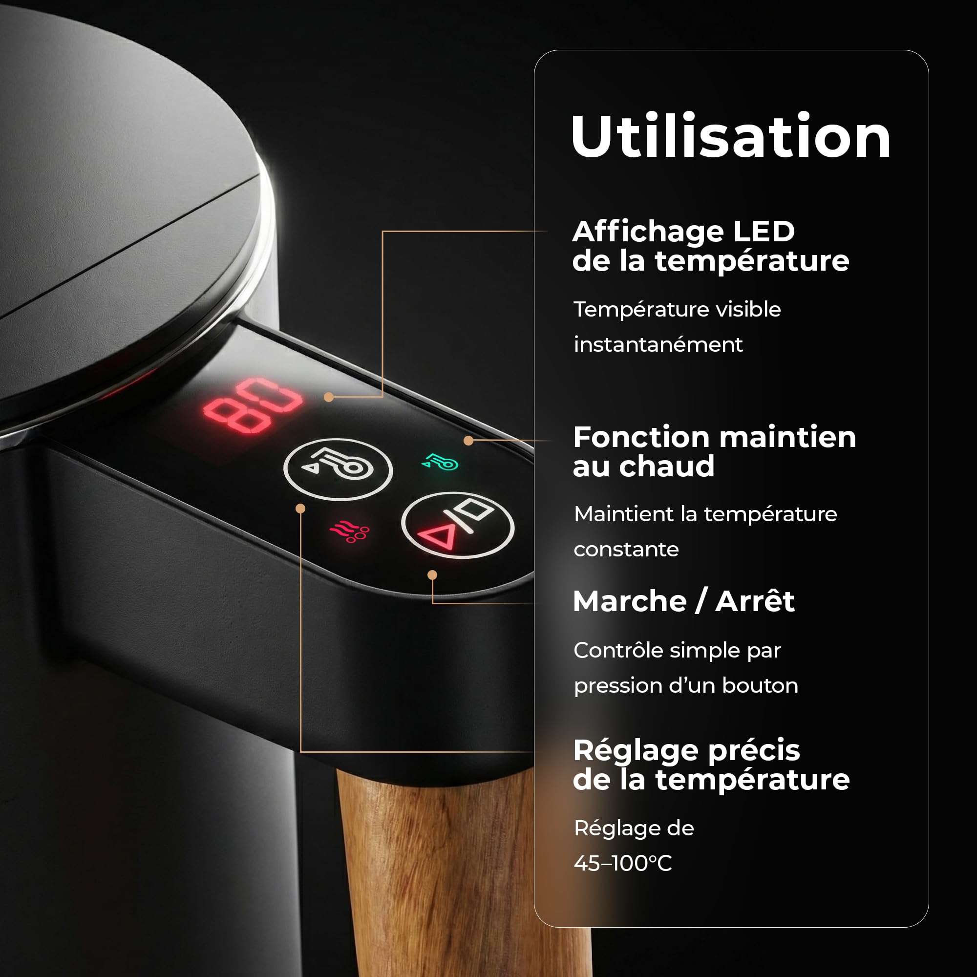 BALTER Bouilloire électrique inox 1,5 L température réglable 45-100°C double paroi sans BPA